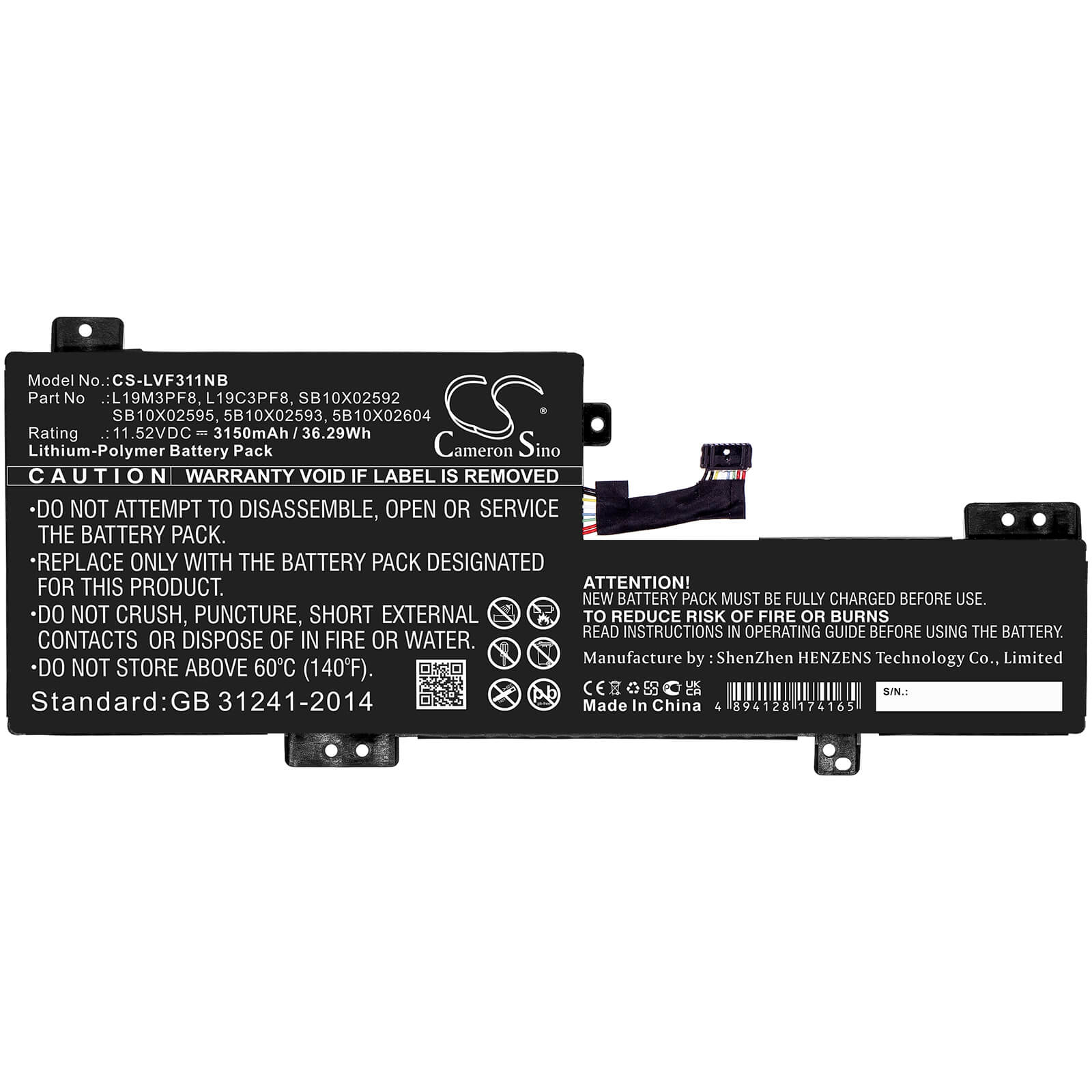 Li-Polymer Battery fits Lenovo, Flex 3-11igl05 82b2000xau, Flex 3-11igl05 82b2000yau 11.52V, 3150mAh / 36.29Wh Notebook & Laptop Cameron Sino Technology Limited