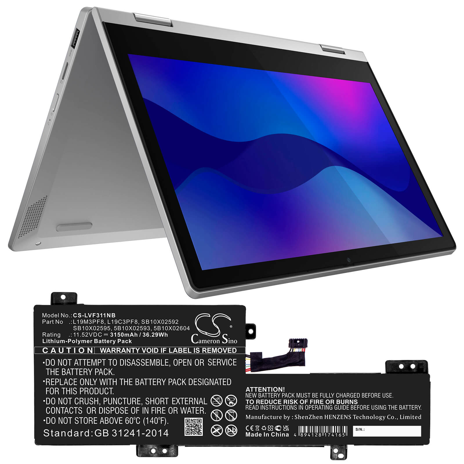 Li-Polymer Battery fits Lenovo, Flex 3-11igl05 82b2000xau, Flex 3-11igl05 82b2000yau 11.52V, 3150mAh / 36.29Wh Notebook & Laptop Cameron Sino Technology Limited