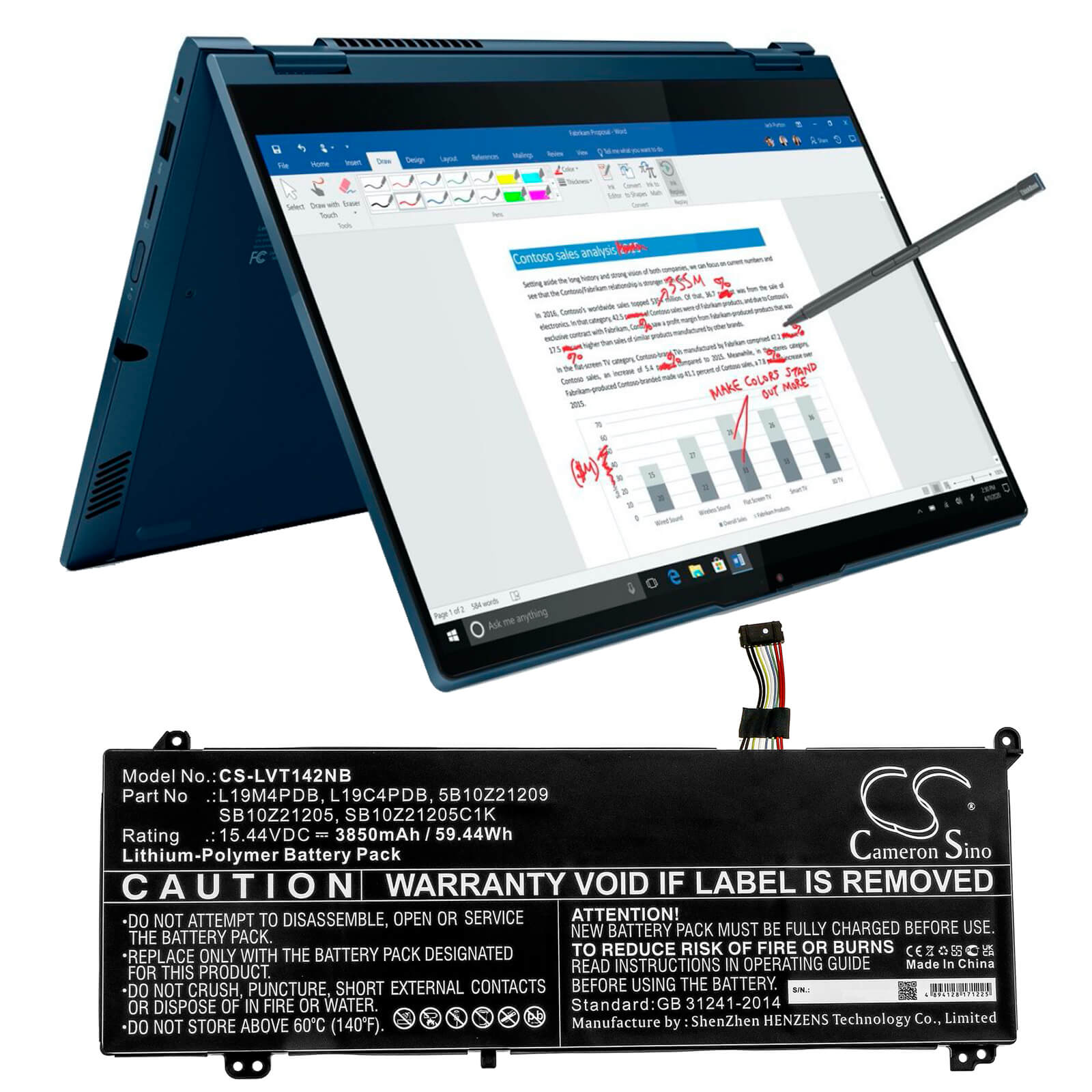 Li-Polymer Battery fits Lenovo, Thinkbook 14 2021, Thinkbook 14 2021 15.44V, 3850mAh / 59.44Wh Notebook & Laptop Cameron Sino Technology Limited