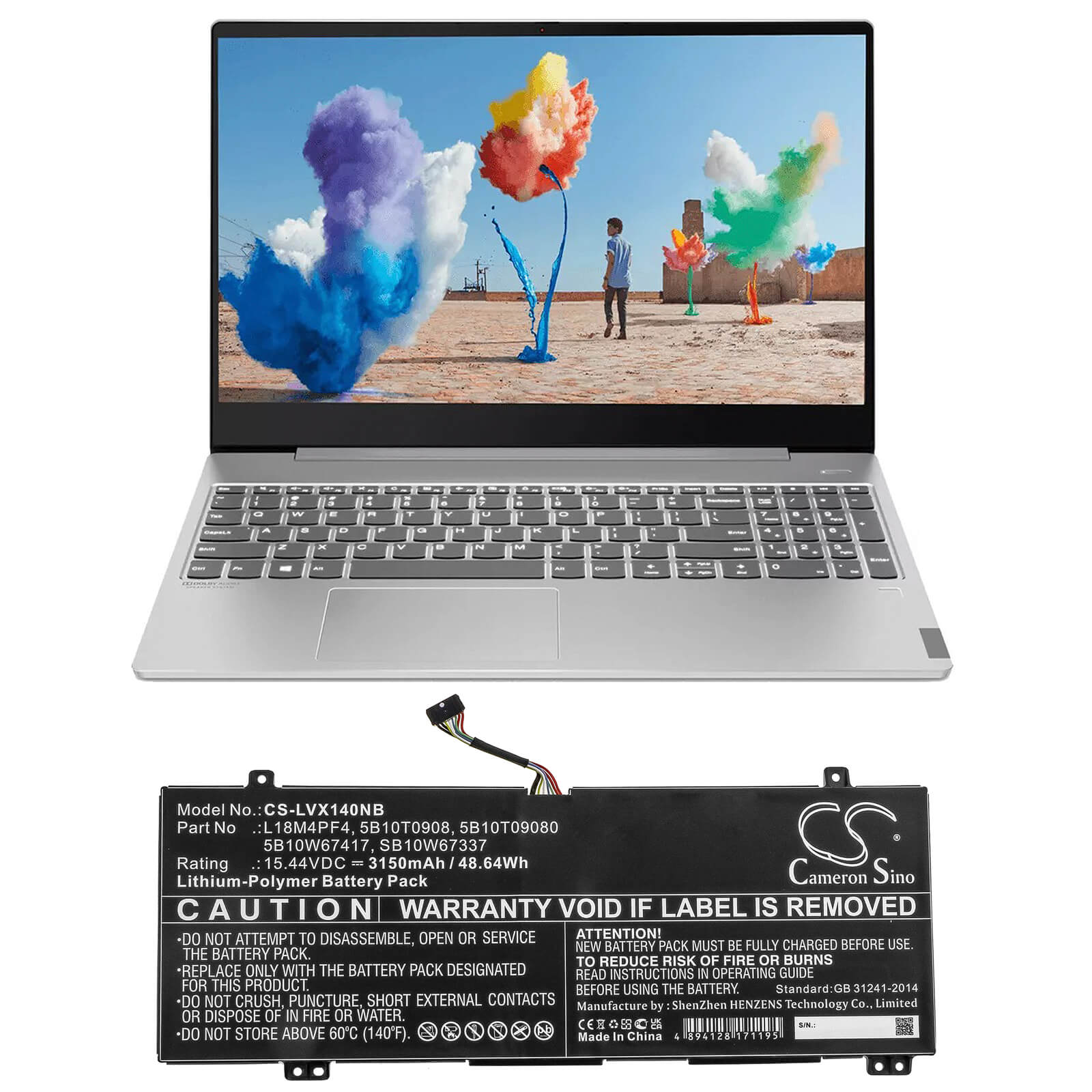 Li-Polymer Battery fits Lenovo, Ideapad S540-14api, Ideapad S540-14iwl 15.44V, 3150mAh / 48.64Wh Notebook & Laptop Cameron Sino Technology Limited