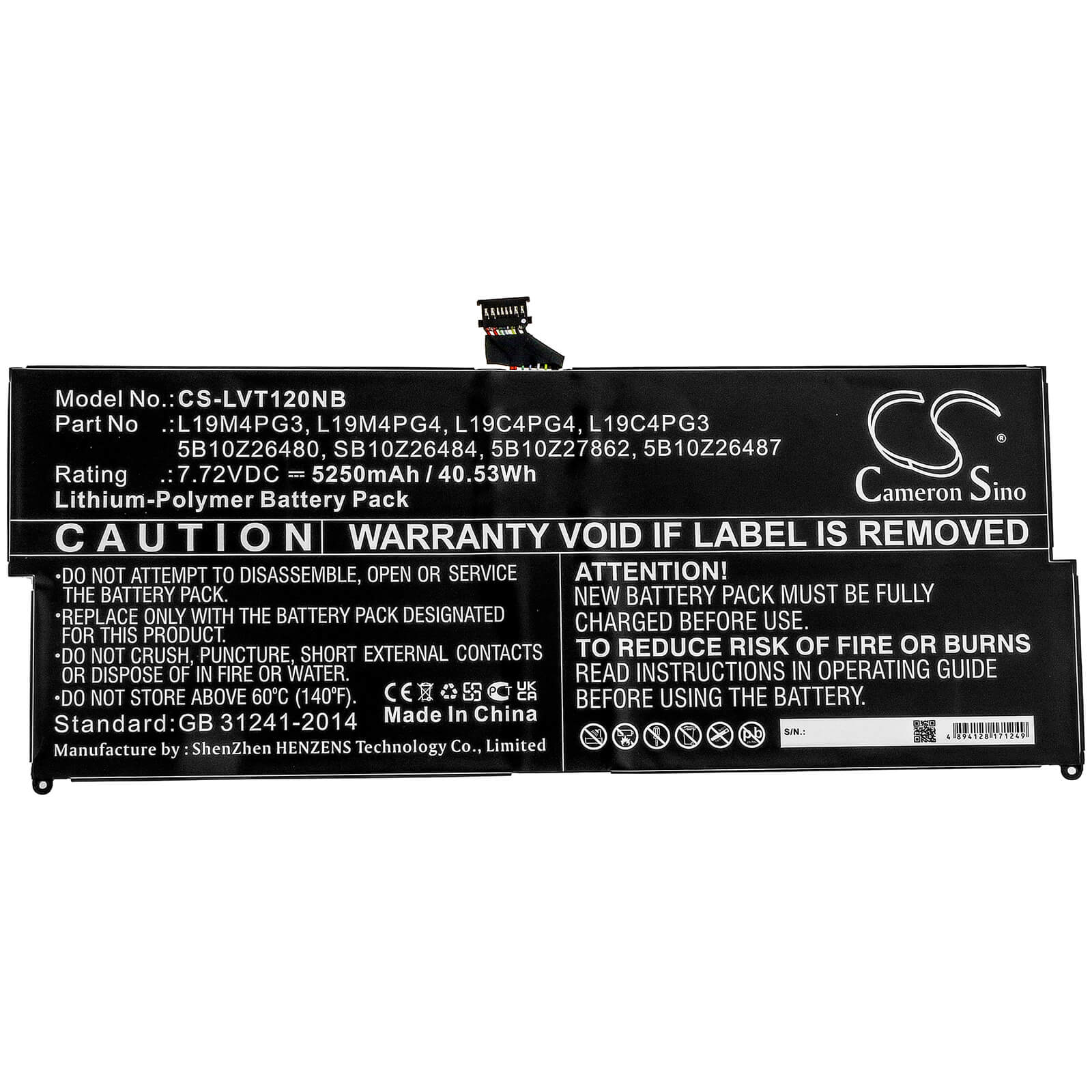Li-Polymer Battery fits Lenovo, Thinkpad X12 Detachable 7.72V, 5250mAh / 40.53Wh Notebook & Laptop Cameron Sino Technology Limited