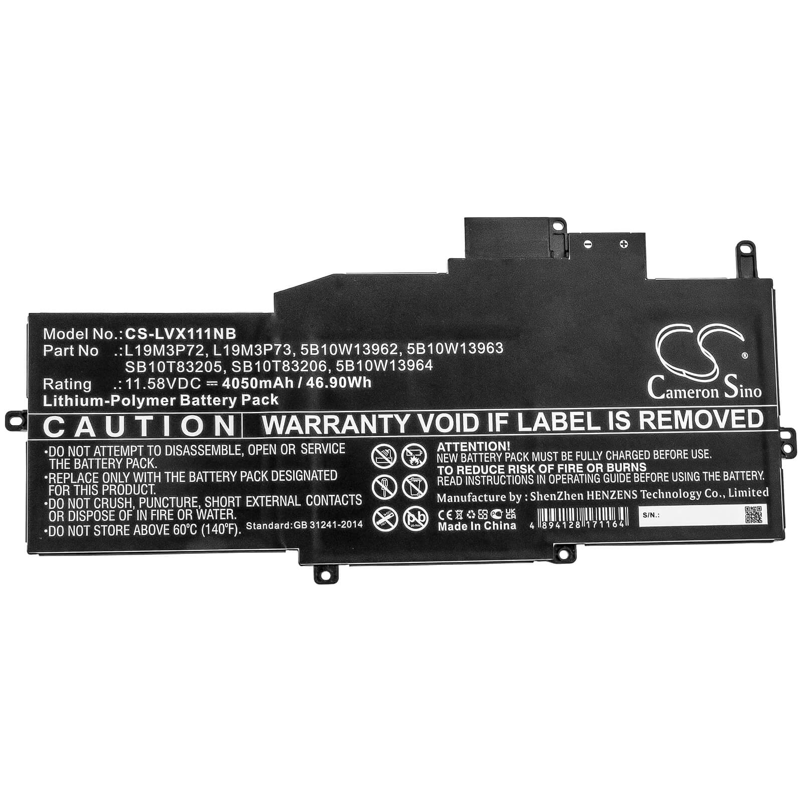 Li-Polymer Battery fits Lenovo, Thinkpad X1 Nano, Thinkpad X1 Nano Gen 1-20un000 11.58V, 4050mAh / 46.90Wh Notebook & Laptop Cameron Sino Technology Limited