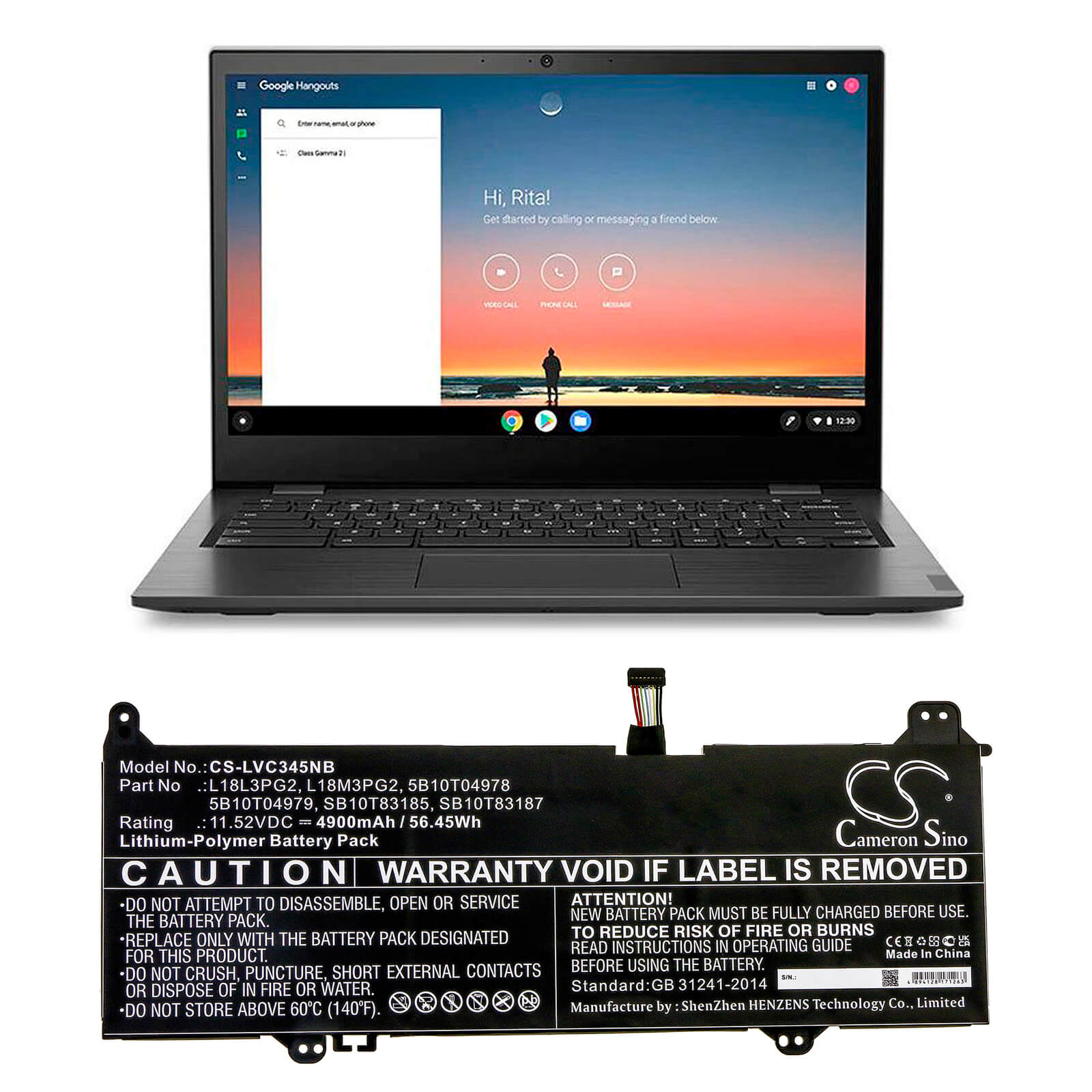 Li-Polymer Battery fits Lenovo, 14e Chromebook 81mh000yau, 14e Chromebook 81mh0011au 11.52V, 4900mAh / 56.45Wh Notebook & Laptop Cameron Sino Technology Limited