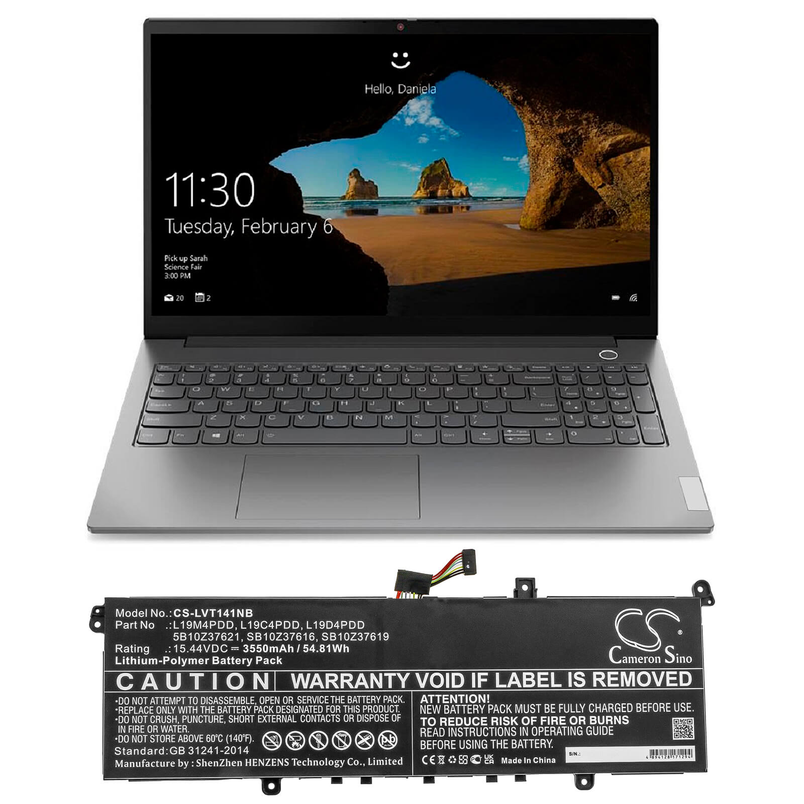 Li-Polymer Battery fits Lenovo, Thinkbook 13s G2 Are(20wc), Thinkbook 13s G2 Itl-20v9000ja 15.44V, 3550mAh / 54.81Wh Notebook & Laptop Cameron Sino Technology Limited