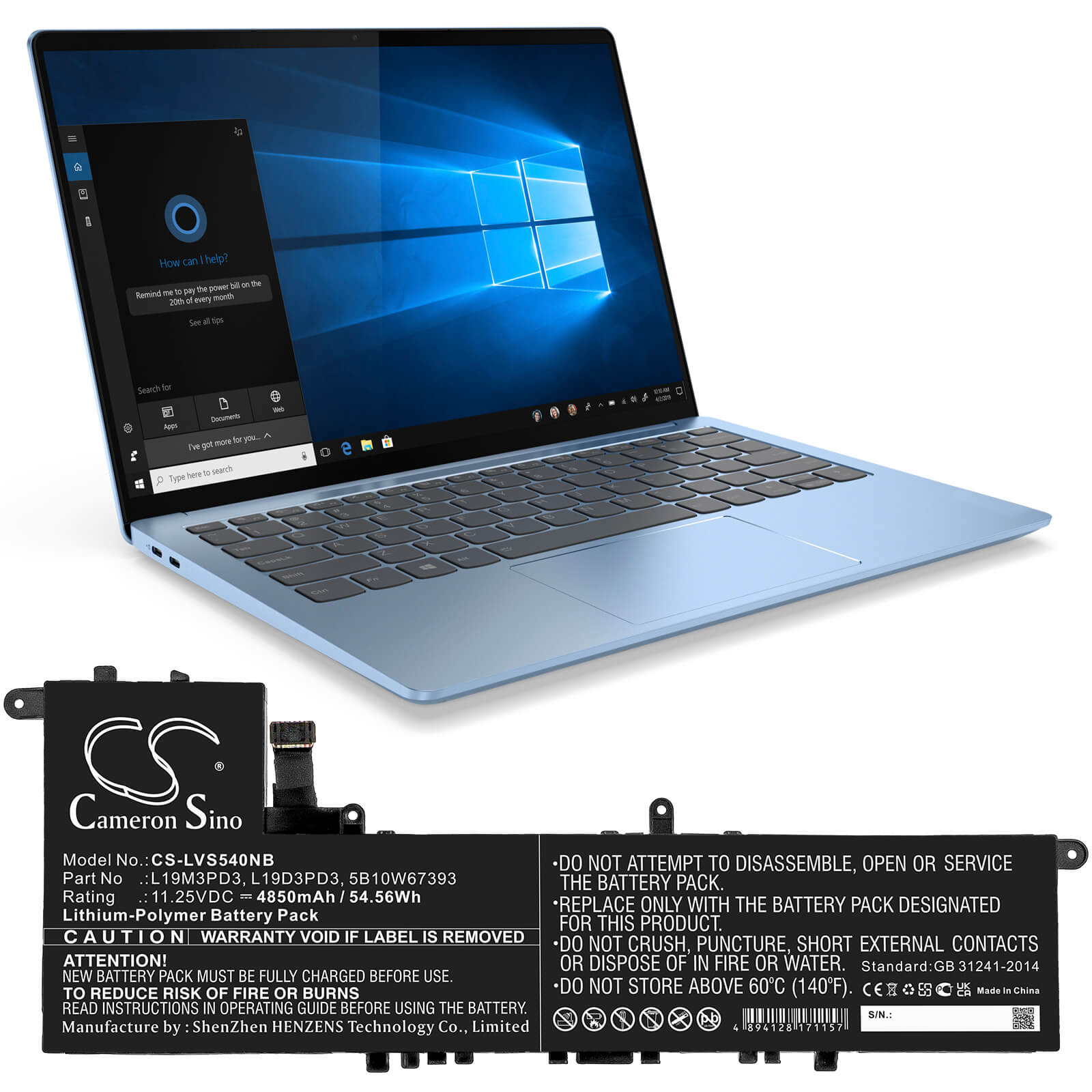 Li-Polymer Battery fits Lenovo, Ideapad S540 13are, Ideapad S540 13iml 11.25V, 4850mAh / 54.56Wh Notebook & Laptop Cameron Sino Technology Limited