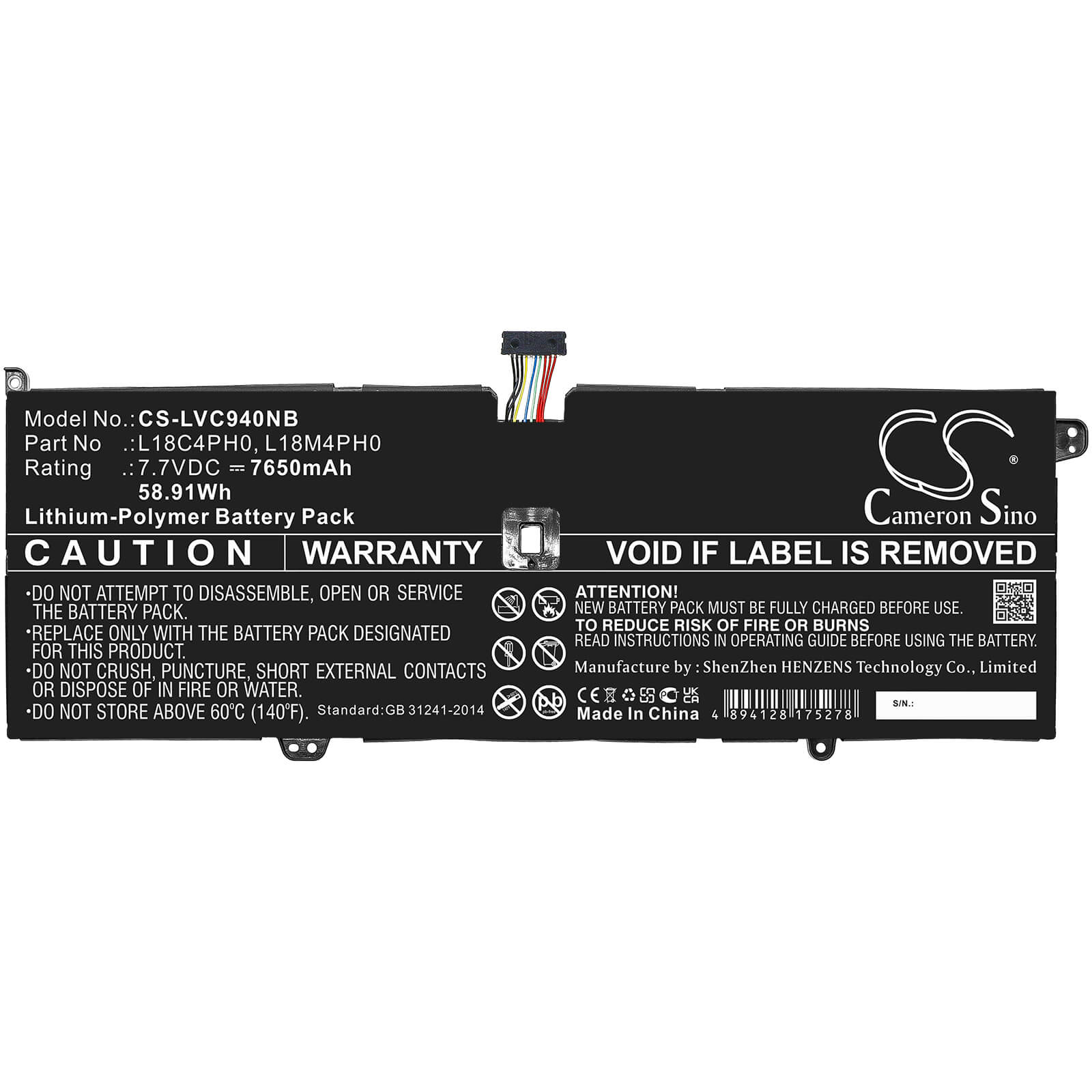 Li-Polymer Battery fits Lenovo, Yoga C940 Sp/a, Yoga C940-14iil 7.7V, 7650mAh / 58.91Wh Notebook & Laptop Cameron Sino Technology Limited