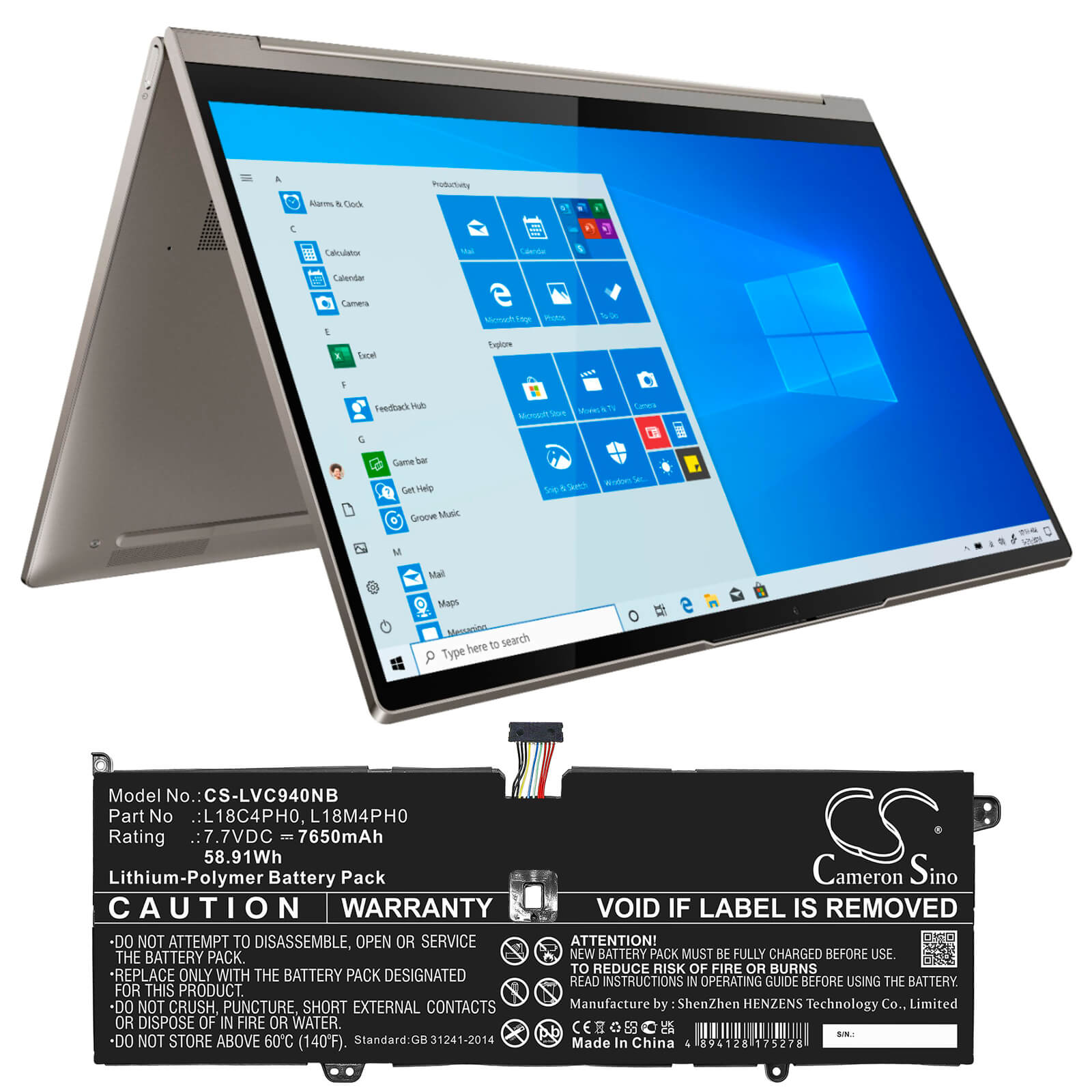Li-Polymer Battery fits Lenovo, Yoga C940 Sp/a, Yoga C940-14iil 7.7V, 7650mAh / 58.91Wh Notebook & Laptop Cameron Sino Technology Limited