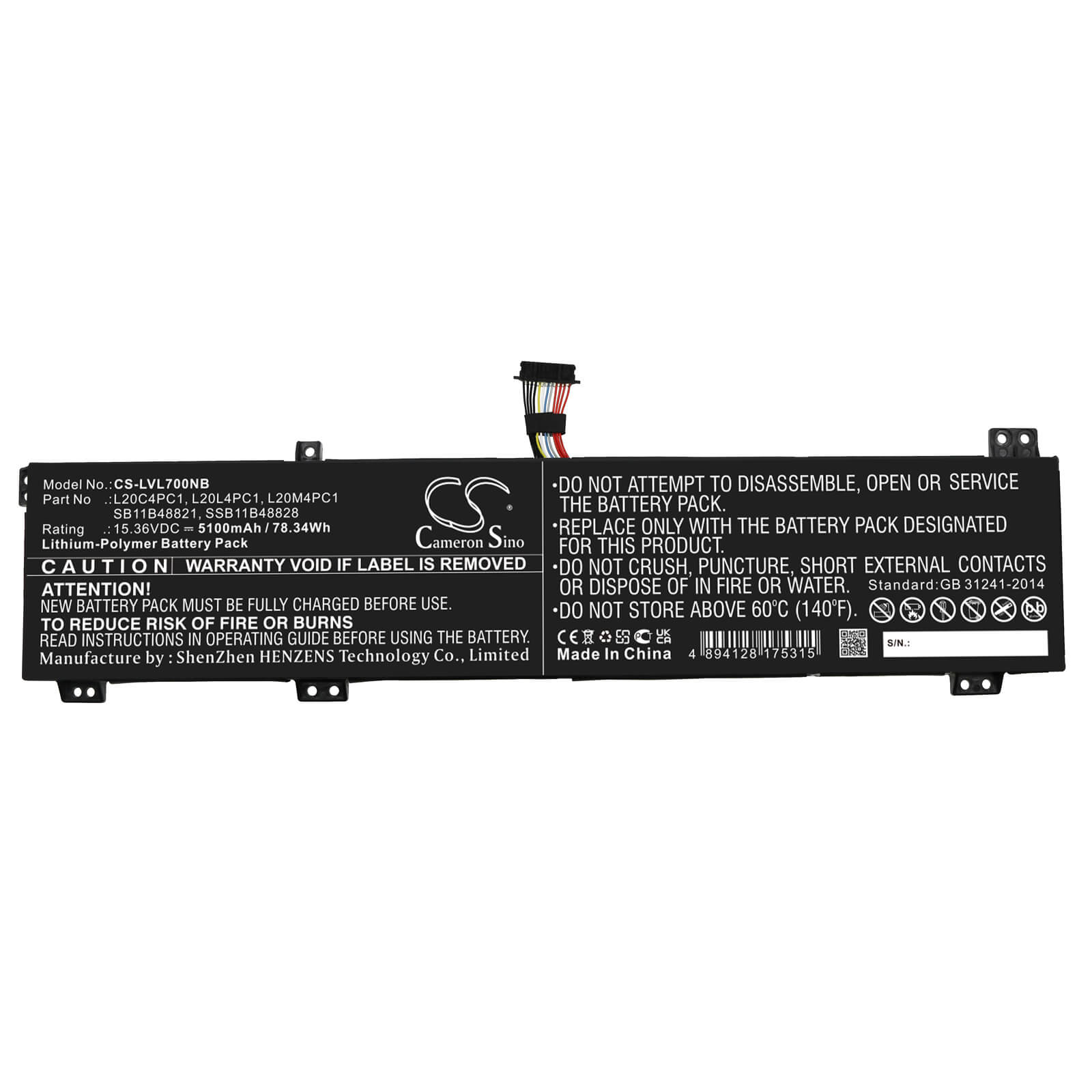 Li-polymer Battery fits Lenovo, Legion 5 15ach 82ju00brge, Legion 5 15ach 82ju00btge 15.36V, 5100mAh / 78.34Wh Notebook & Laptop Cameron Sino Technology Limited