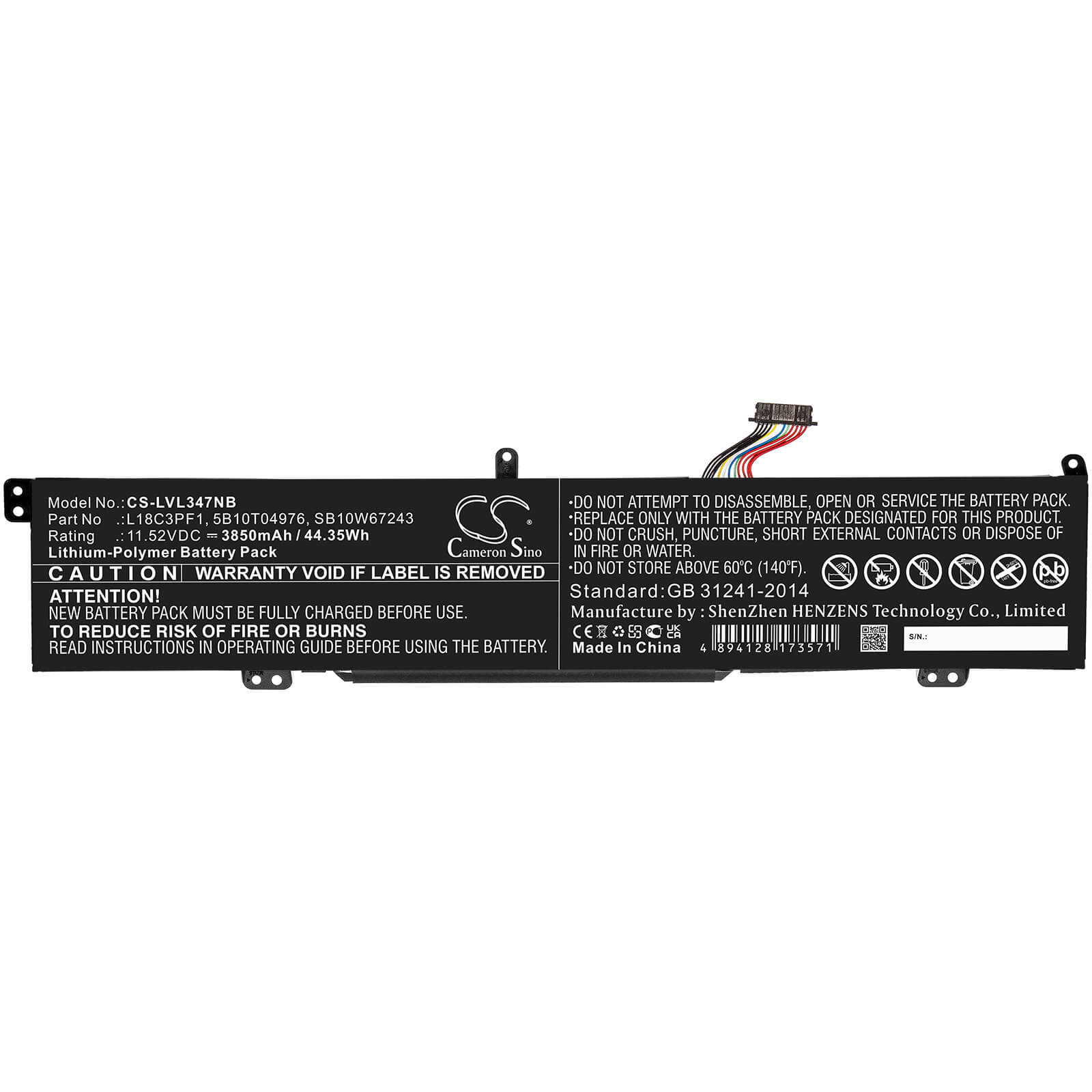 Li-Polymer Battery fits Lenovo, Ideapad L340 15 Gaming, Ideapad L340 17 Gaming 11.52V, 3850mAh / 44.35Wh Notebook & Laptop Cameron Sino Technology Limited