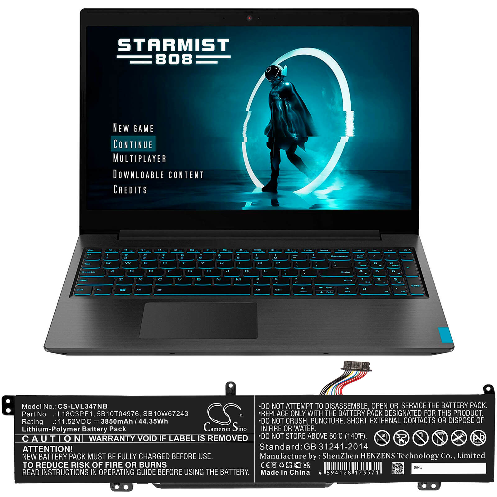 Li-Polymer Battery fits Lenovo, Ideapad L340 15 Gaming, Ideapad L340 17 Gaming 11.52V, 3850mAh / 44.35Wh Notebook & Laptop Cameron Sino Technology Limited