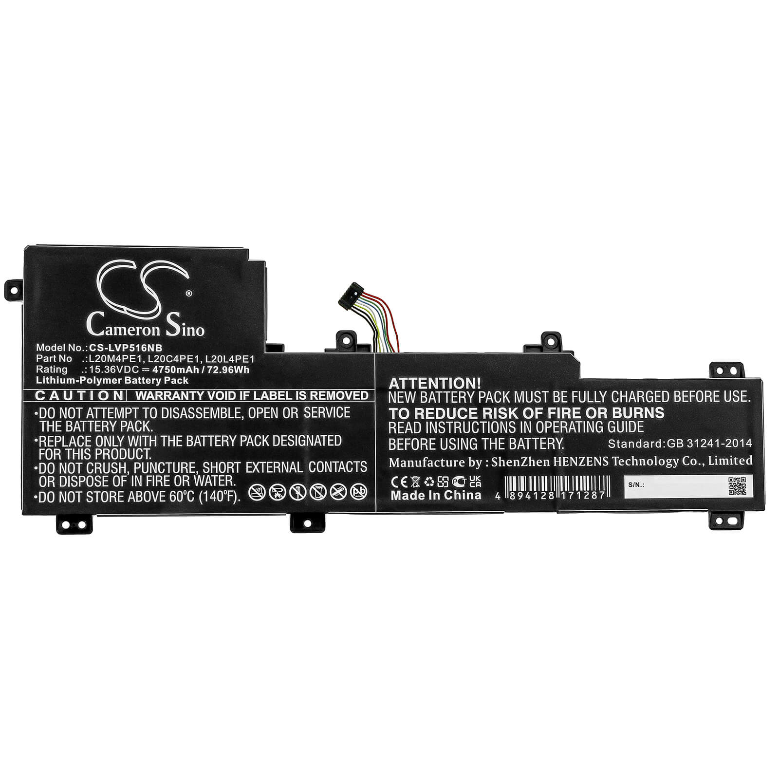 Li-Polymer Battery fits Lenovo, Ideapad 5 Pro, Ideapad 5 Pro-16ach6 15.36V, 4750mAh / 72.96Wh Notebook & Laptop Cameron Sino Technology Limited
