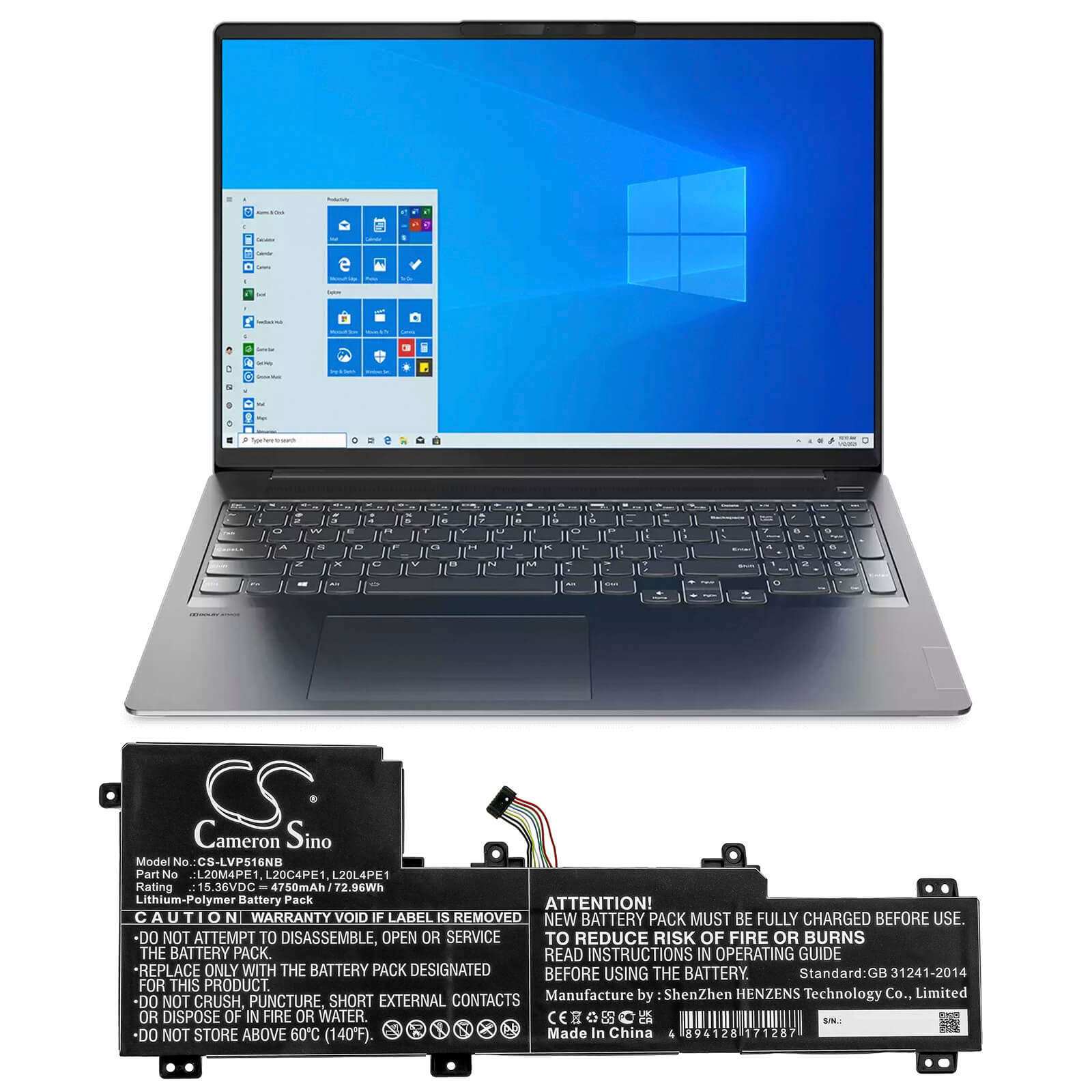 Li-Polymer Battery fits Lenovo, Ideapad 5 Pro, Ideapad 5 Pro-16ach6 15.36V, 4750mAh / 72.96Wh Notebook & Laptop Cameron Sino Technology Limited