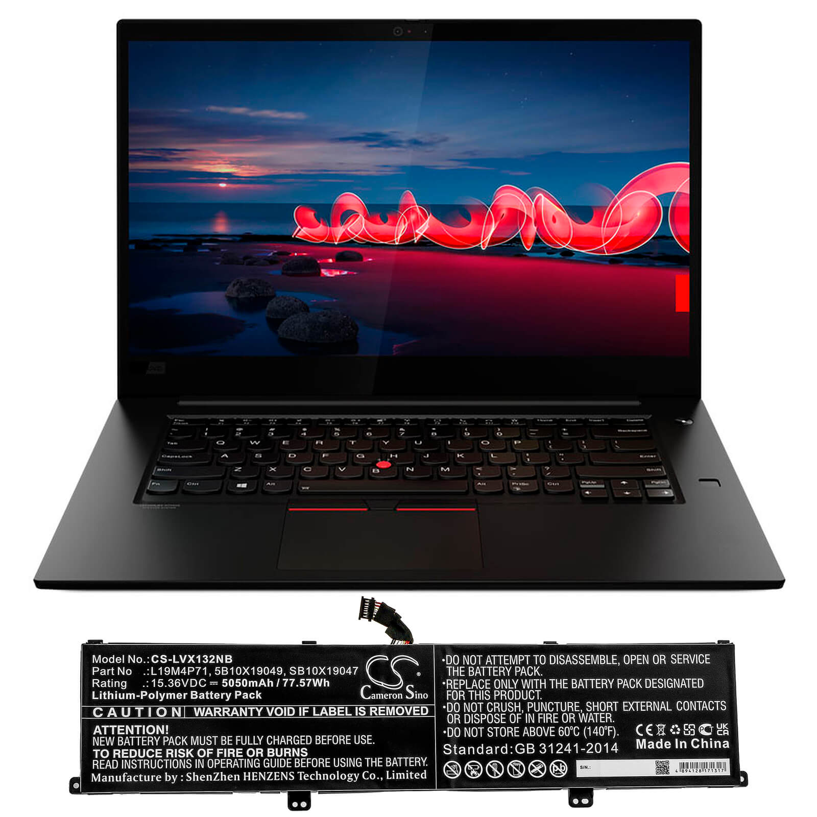 Li-Polymer Battery fits Lenovo, Thinkpad X1 Extreme Gen 3, Thinkpad X1 Extreme Gen 3 20tk 15.36V, 5050mAh / 77.57Wh Notebook & Laptop Cameron Sino Technology Limited