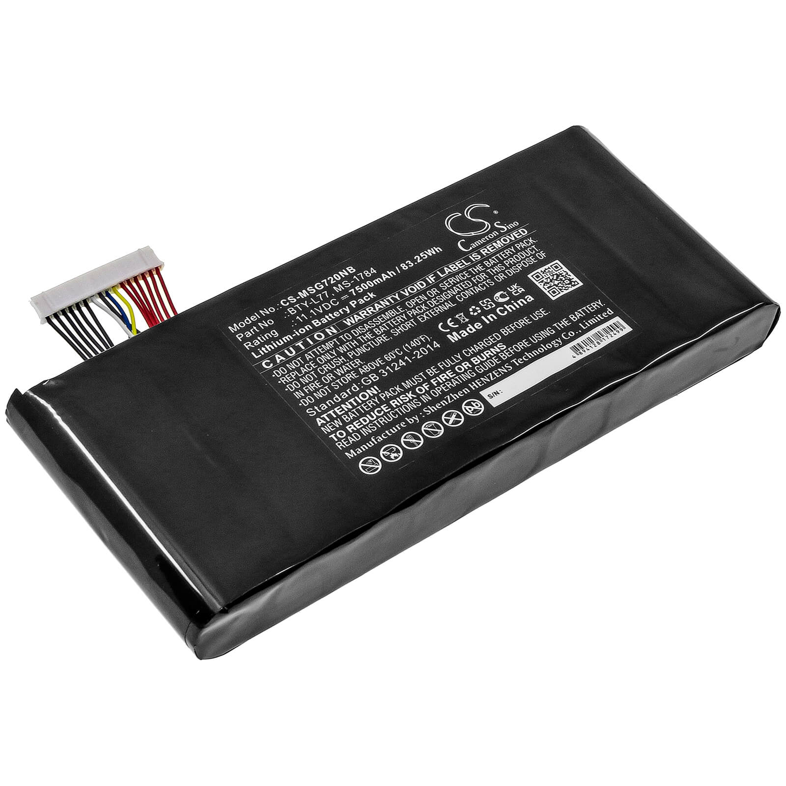 Li-ion Battery fits Msi, 2qe-212cn, 9s7-178541-462 11.1V, 7500mAh / 83.25Wh Notebook & Laptop Cameron Sino Technology Limited