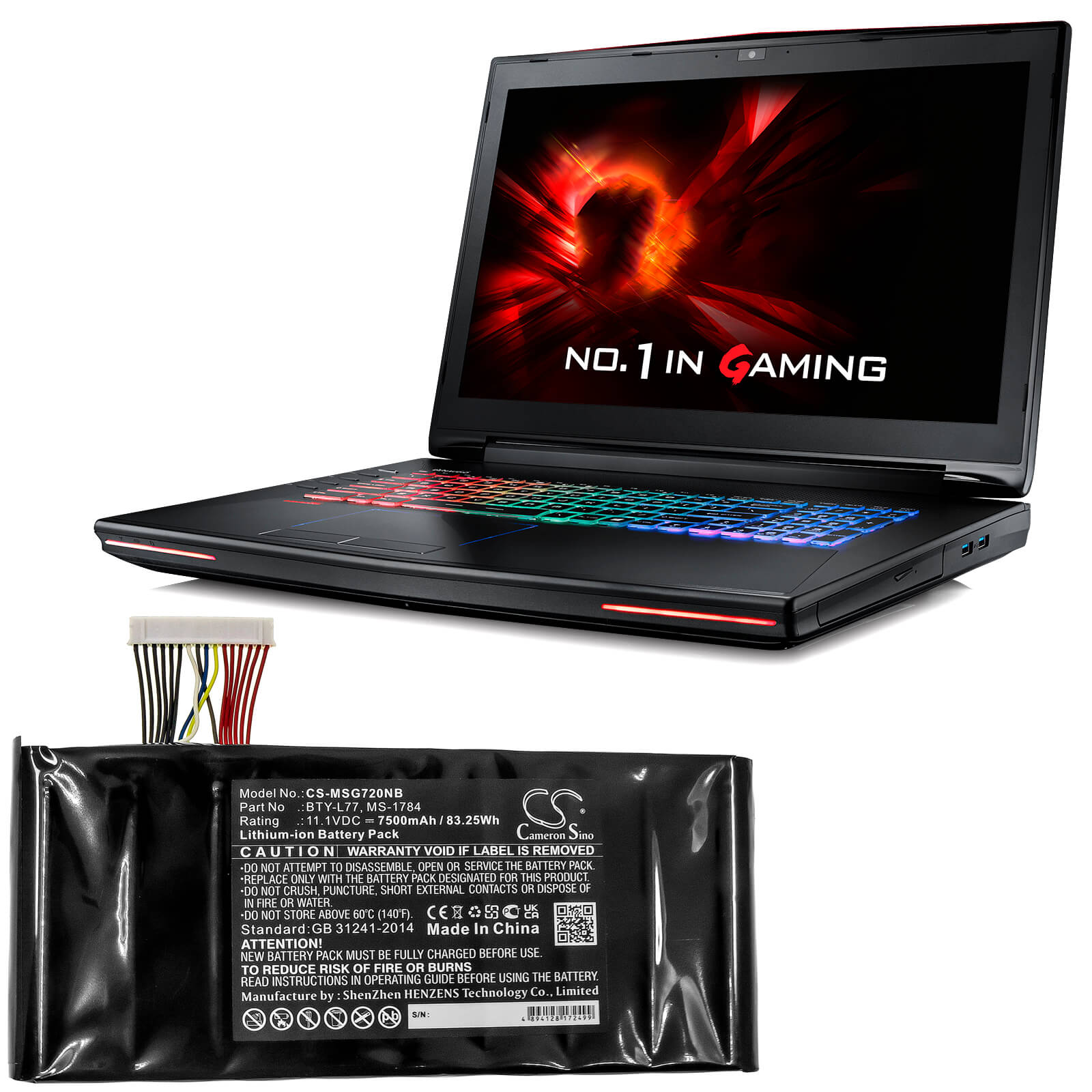 Li-ion Battery fits Msi, 2qe-212cn, 9s7-178541-462 11.1V, 7500mAh / 83.25Wh Notebook & Laptop Cameron Sino Technology Limited