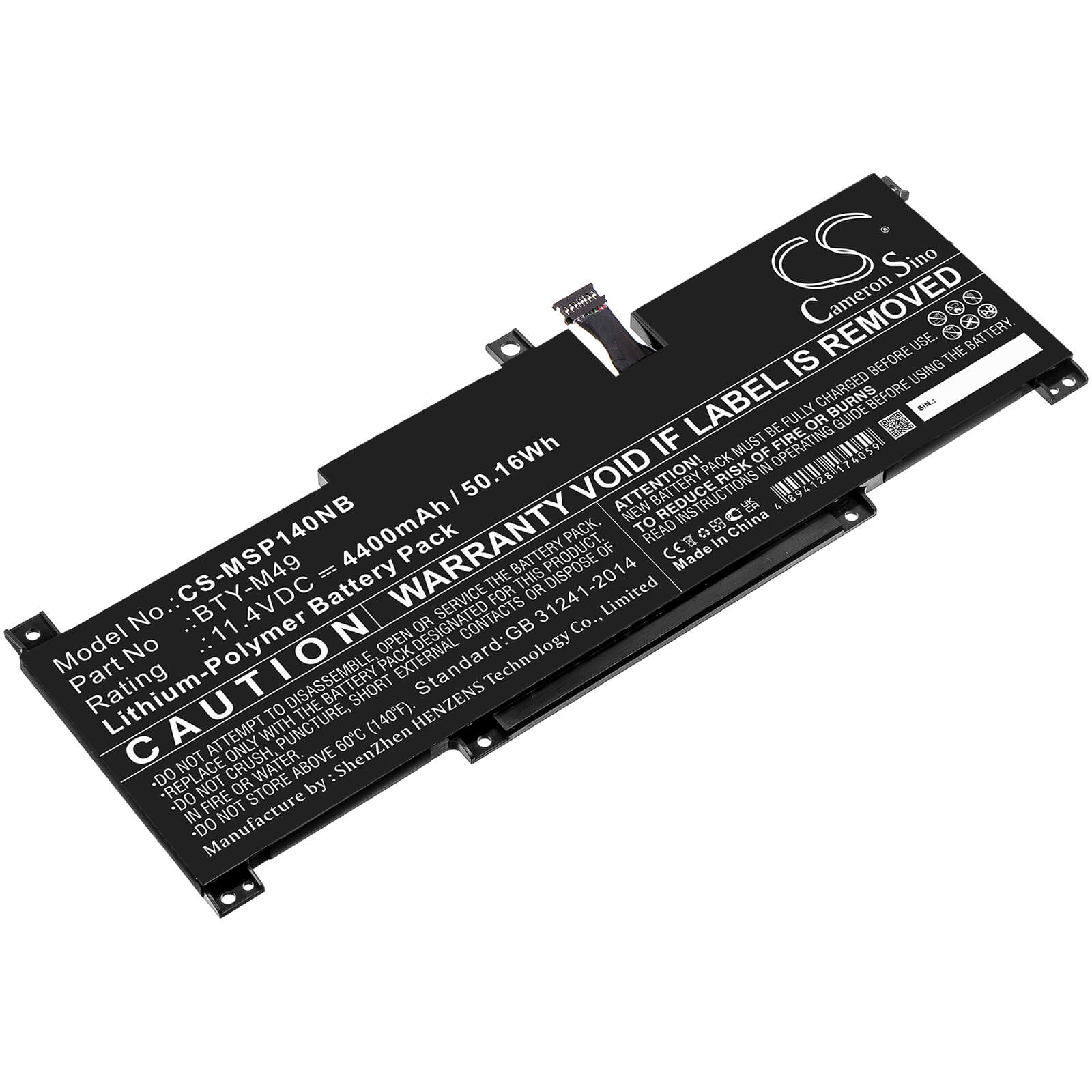 Li-Polymer Battery fits Msi, Gsp14, Modern 14 B10m(ms-14d1) 11.4V, 4400mAh / 50.16Wh Notebook & Laptop Cameron Sino Technology Limited