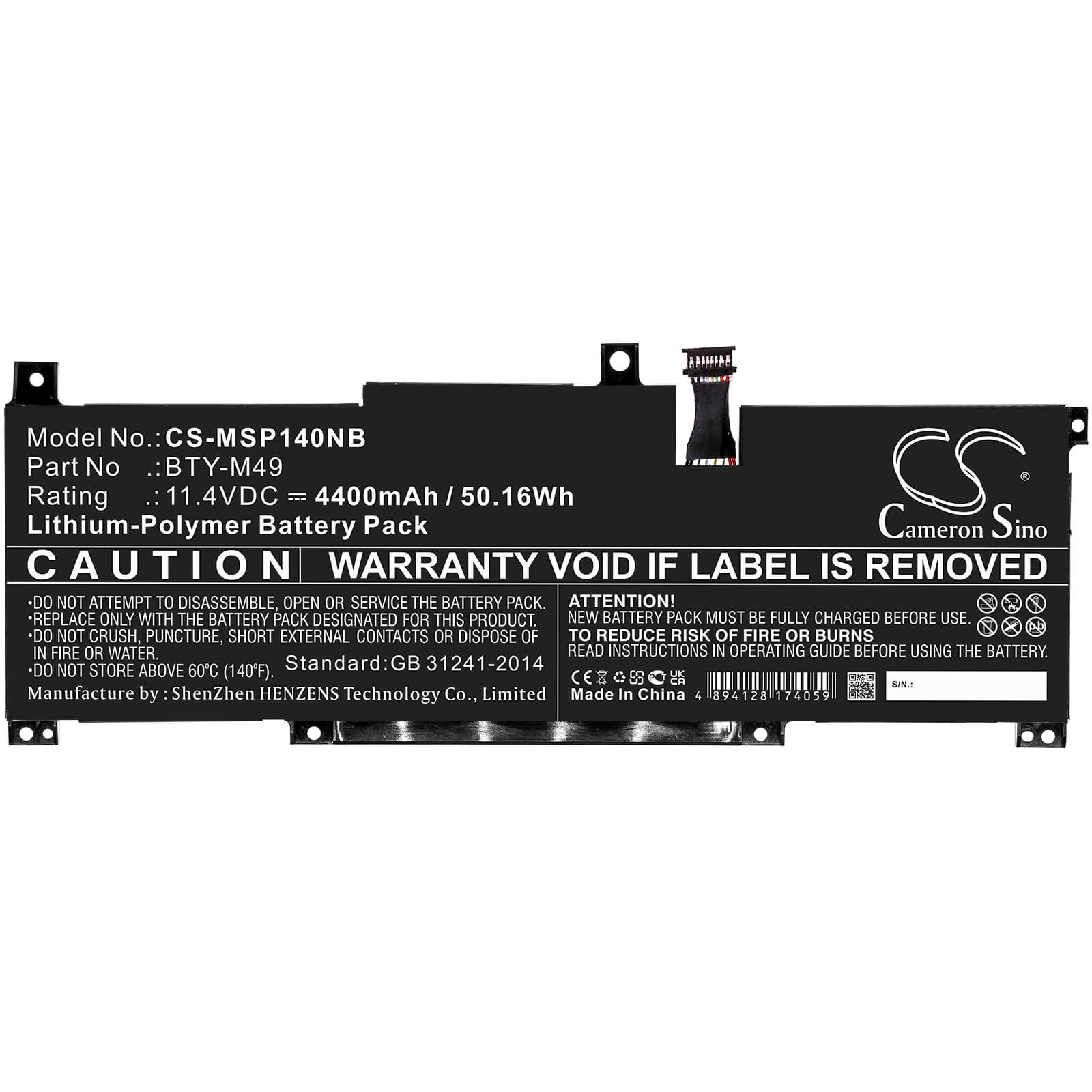 Li-Polymer Battery fits Msi, Gsp14, Modern 14 B10m(ms-14d1) 11.4V, 4400mAh / 50.16Wh Notebook & Laptop Cameron Sino Technology Limited