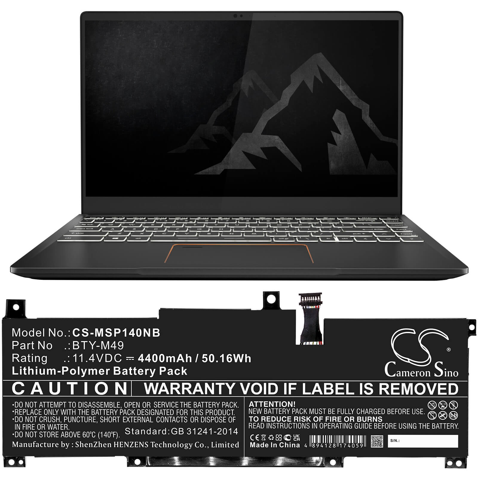 Li-Polymer Battery fits Msi, Gsp14, Modern 14 B10m(ms-14d1) 11.4V, 4400mAh / 50.16Wh Notebook & Laptop Cameron Sino Technology Limited