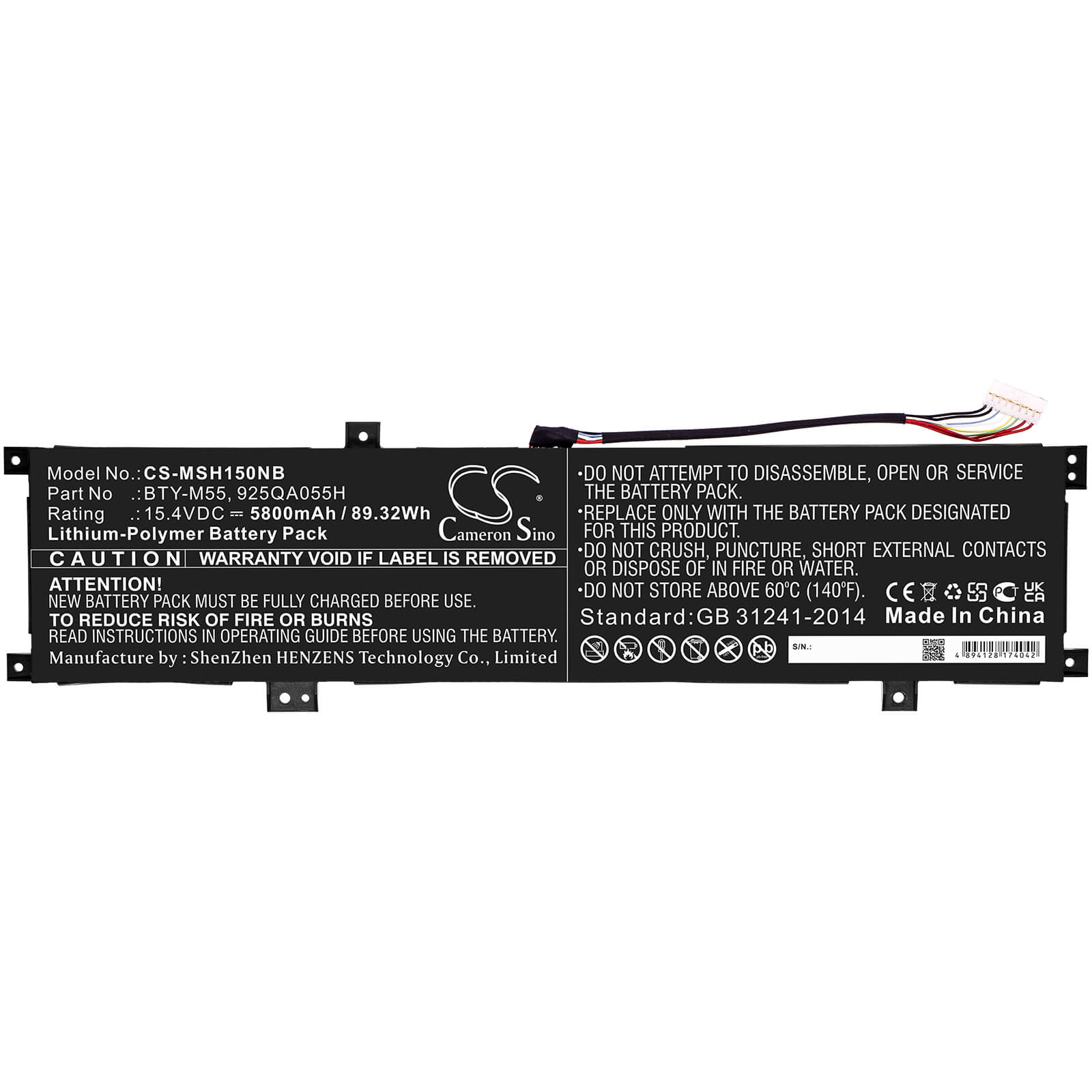 Li-Polymer Battery fits Msi, Alpha 15 A3ddk, Alpha 15 A4dek 15.4V, 5800mAh / 89.32Wh Notebook & Laptop Cameron Sino Technology Limited