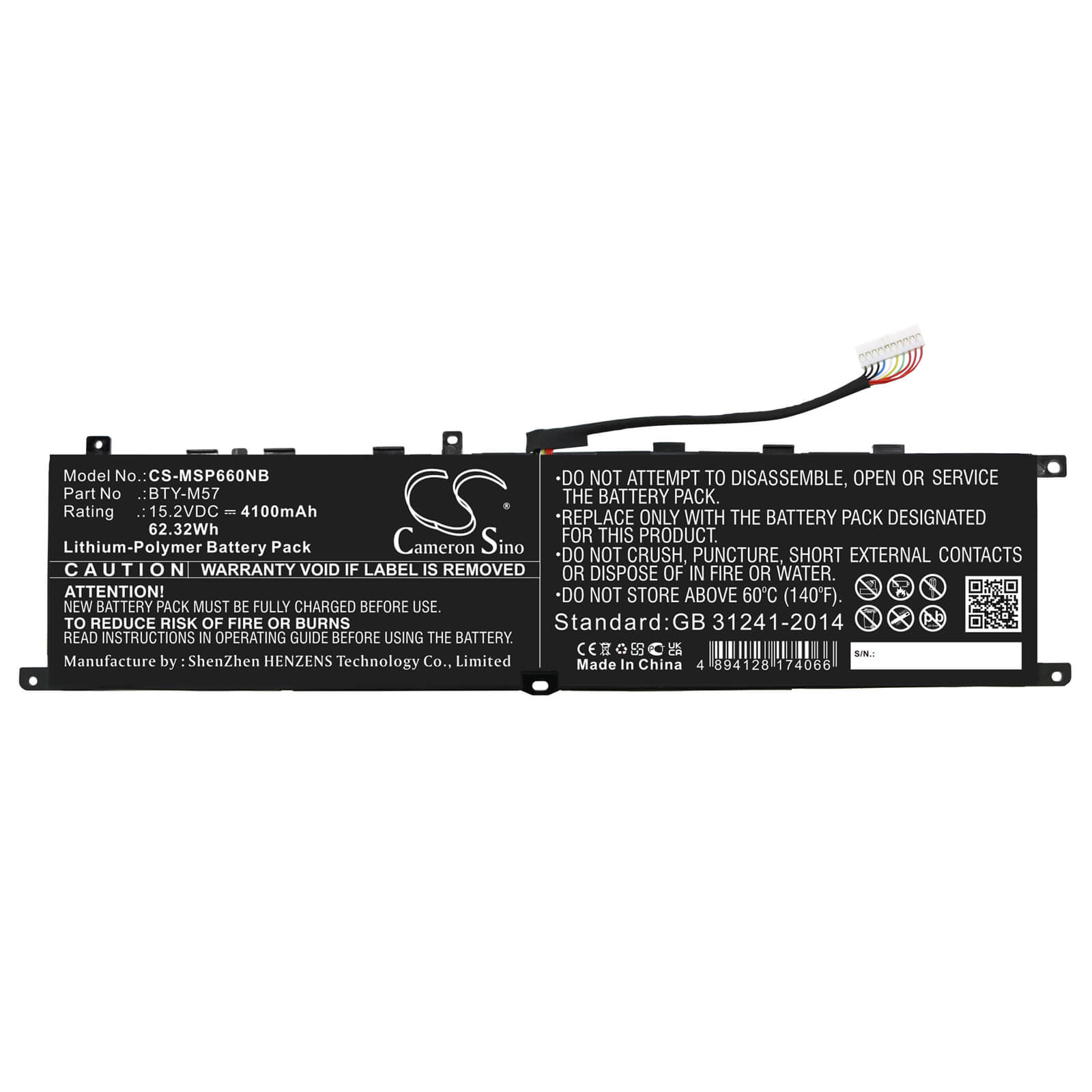 Li-Polymer Battery fits Msi, Gp66, Gp76 15.2V, 4100mAh / 62.32Wh Notebook & Laptop Cameron Sino Technology Limited