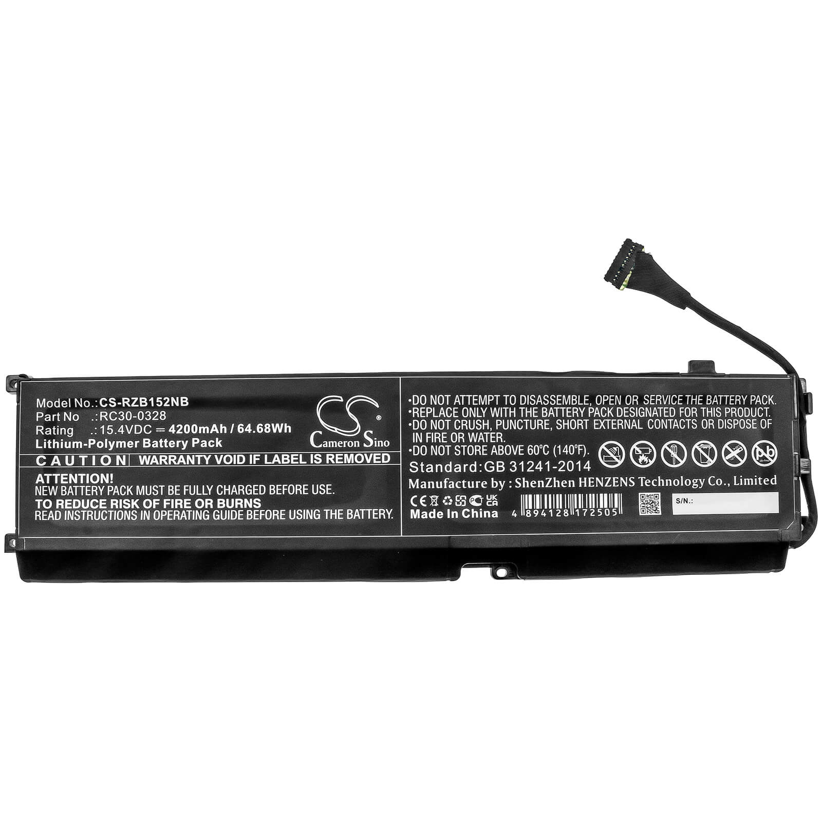 Li-Polymer Battery fits Razer, Blade 15 2020, Blade 15 2021 15.4V, 4200mAh / 64.68Wh Notebook & Laptop Cameron Sino Technology Limited
