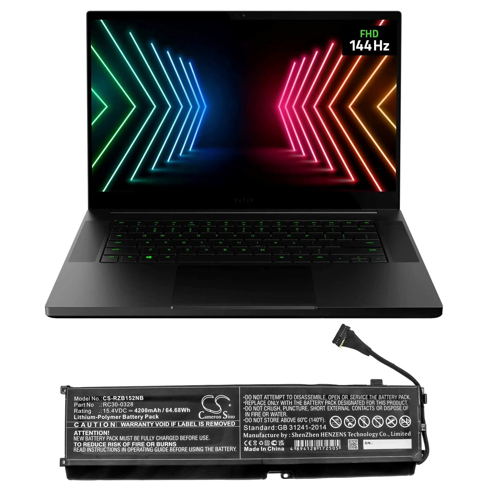 Li-Polymer Battery fits Razer, Blade 15 2020, Blade 15 2021 15.4V, 4200mAh / 64.68Wh Notebook & Laptop Cameron Sino Technology Limited