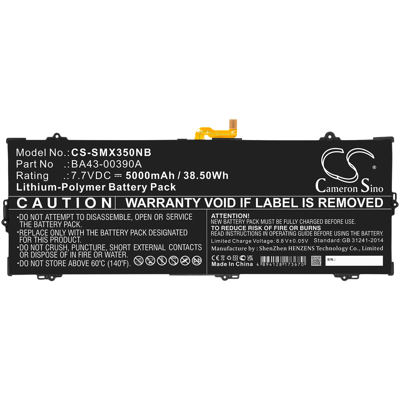Li-Polymer Battery fits Samsung, Chromebook 15,6", Xe350xba-k01us 7.7V, 5000mAh / 38.50Wh Notebook & Laptop Cameron Sino Technology Limited