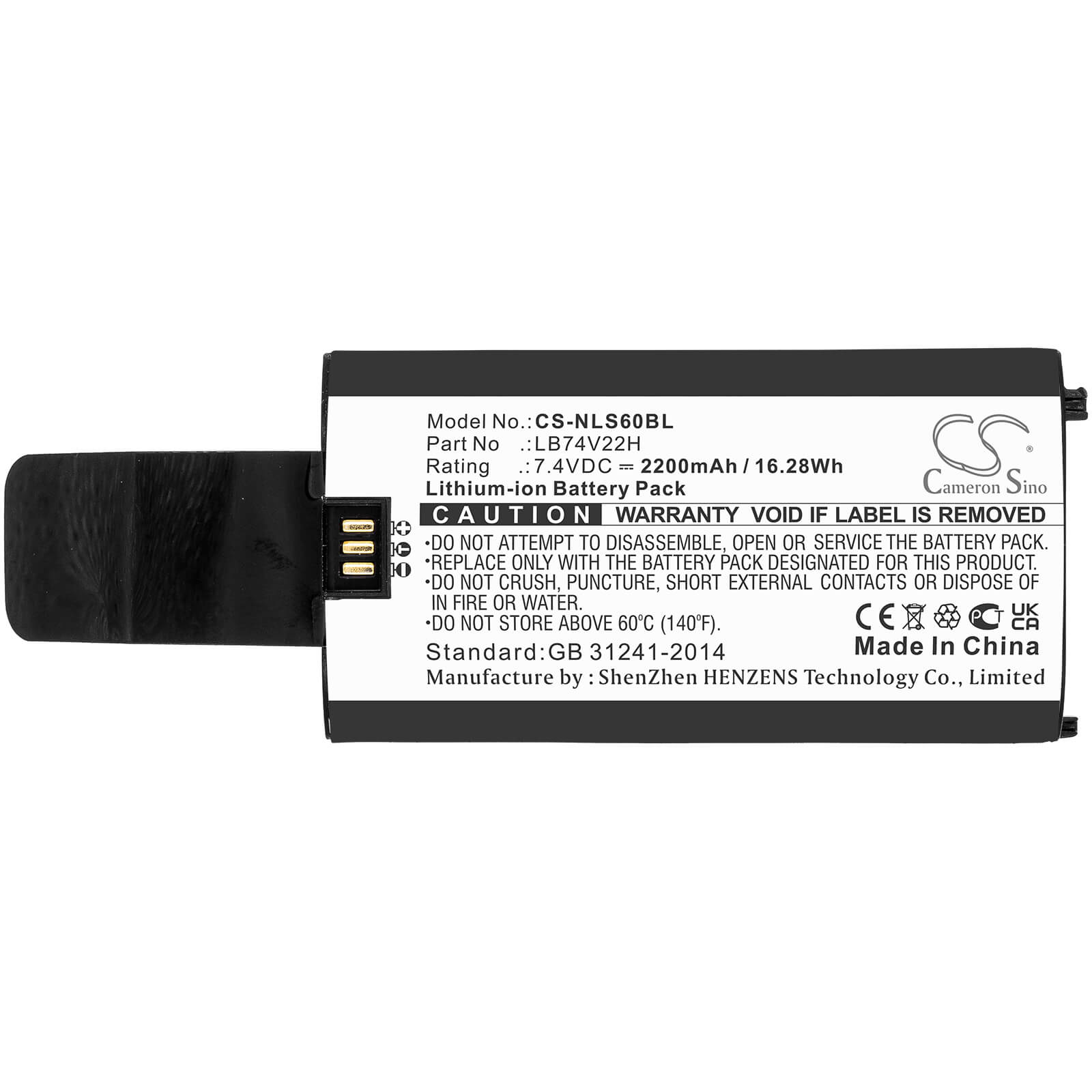 Li-ion Battery fits Newland, Sp60, Spg7 7.4V, 2200mAh / 16.28Wh Payment Terminal Cameron Sino Technology Limited