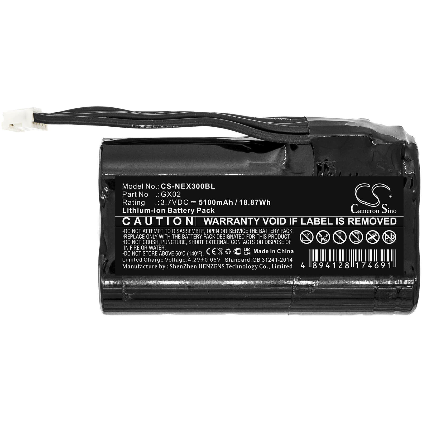 Li-ion Battery fits Nexgo, N3, N5 3.7V, 5100mAh / 18.87Wh Payment Terminal Cameron Sino Technology Limited