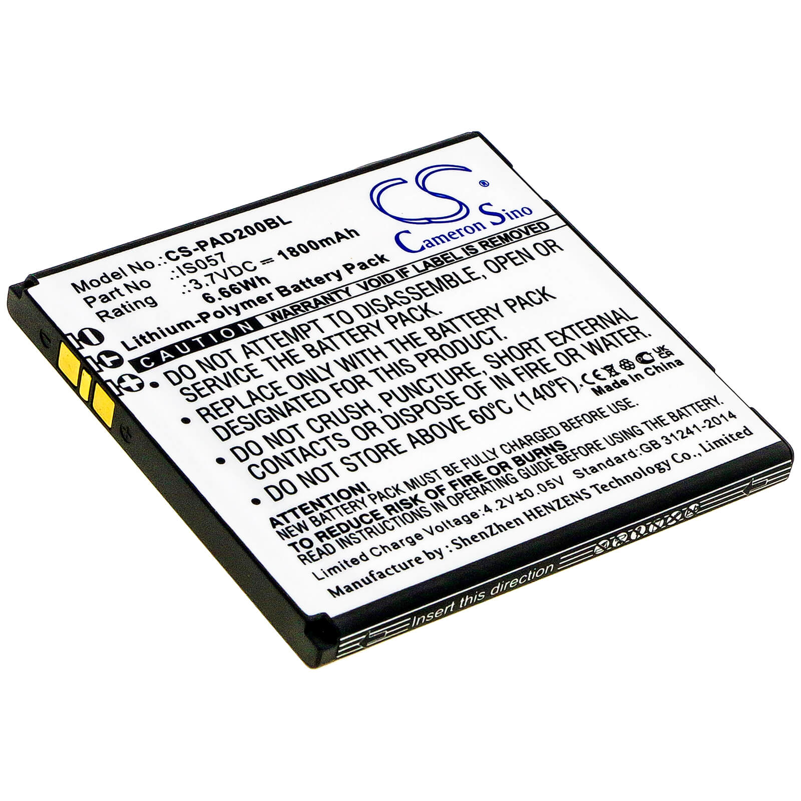Li-Polymer Battery fits Pax, D200, D200t 3.7V, 1800mAh / 6.66Wh BabyPhone Cameron Sino Technology Limited