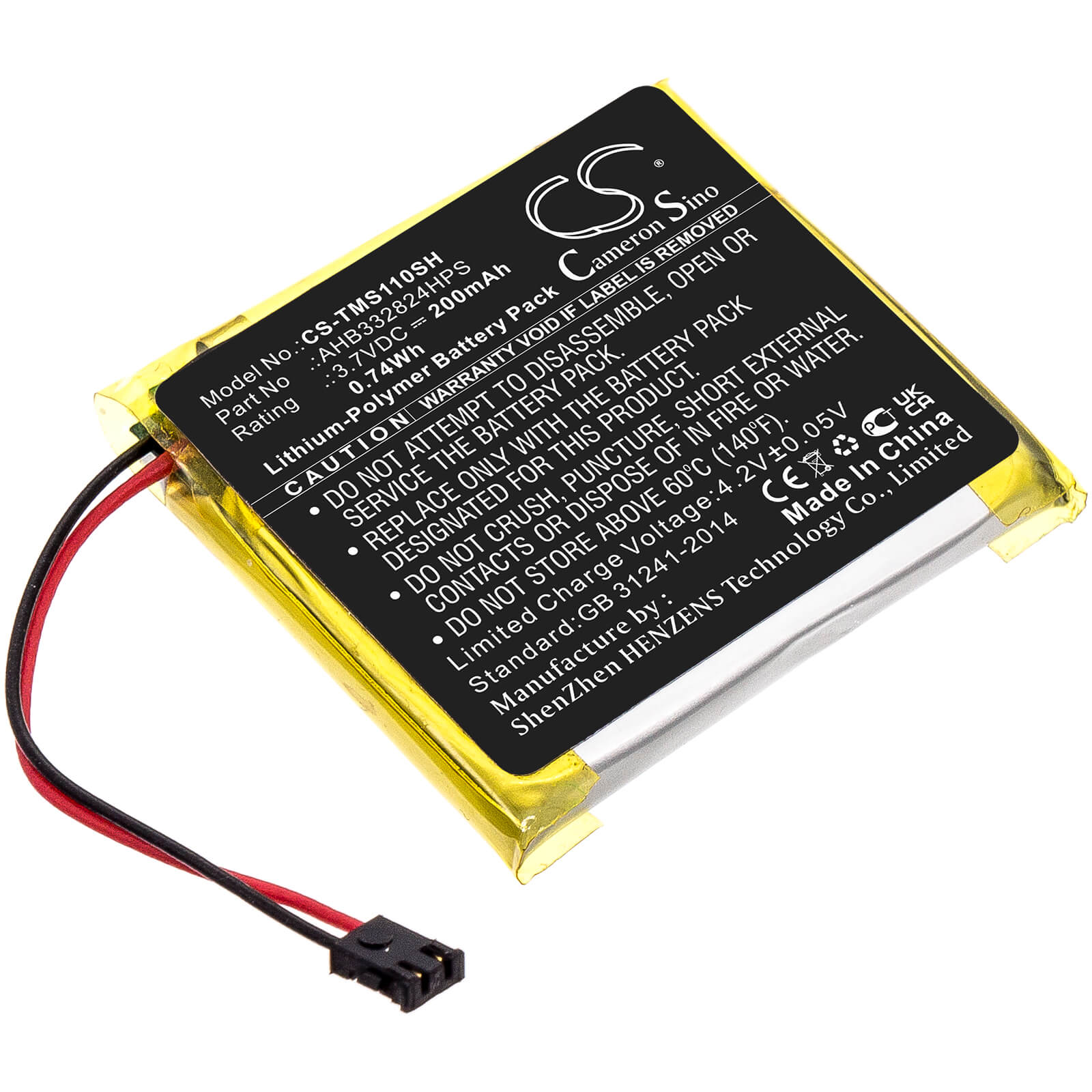 Li-Polymer Battery fits Tomtom, Spark Cardio + Music Gps, Spark Cardio 2 + Music Gps 3.7V, 200mAh / 0.74Wh Smartwatch Cameron Sino Technology Limited
