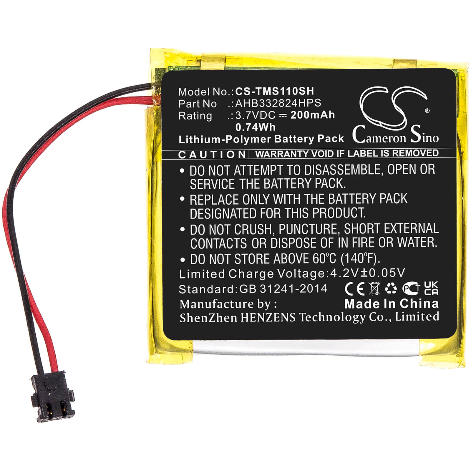 Li-Polymer Battery fits Tomtom, Spark Cardio + Music Gps, Spark Cardio 2 + Music Gps 3.7V, 200mAh / 0.74Wh Smartwatch Cameron Sino Technology Limited