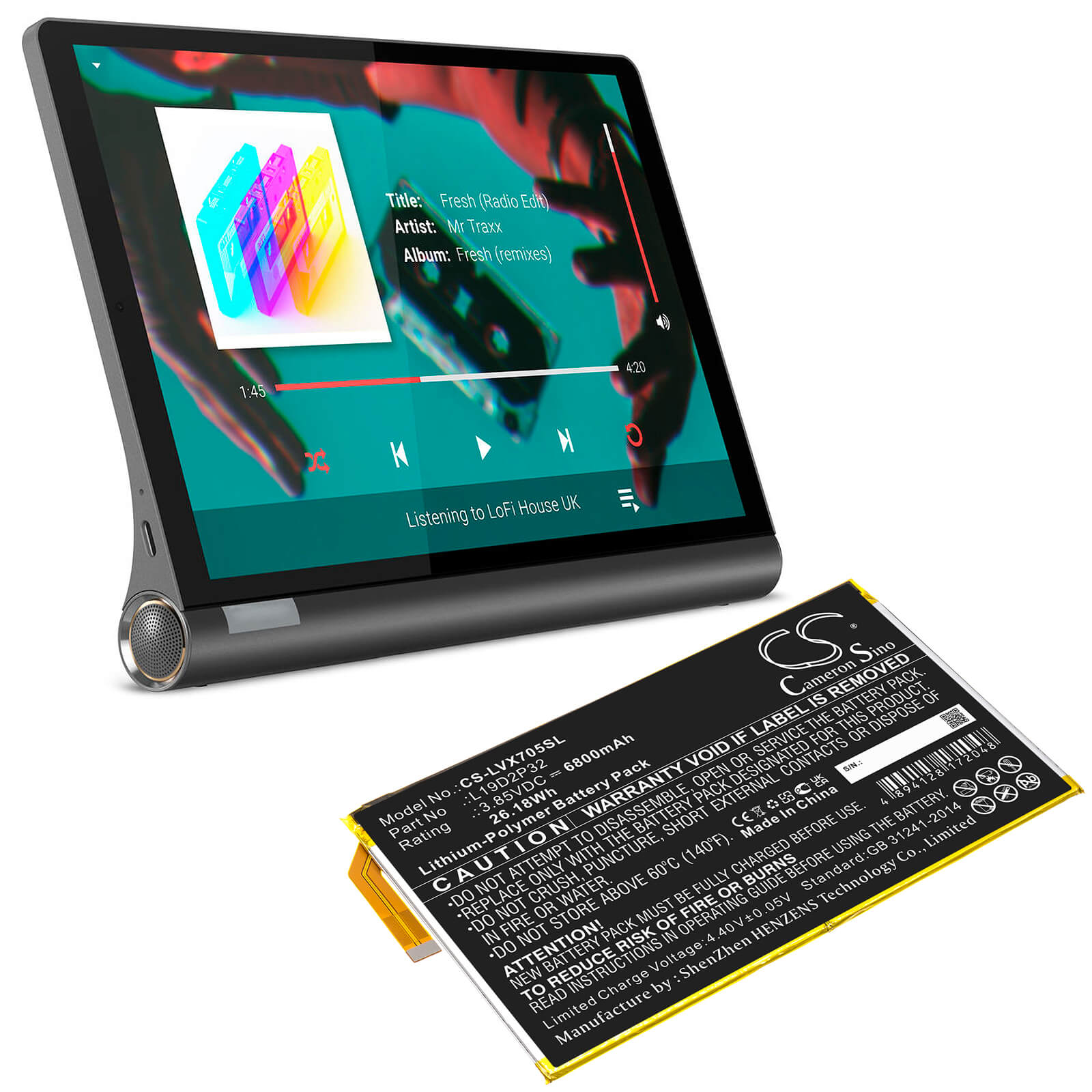 Li-Polymer Battery fits Lenovo, Yoga Smart Tab, Yt-x705f 3.85V, 6800mAh / 26.18Wh Tablet Cameron Sino Technology Limited