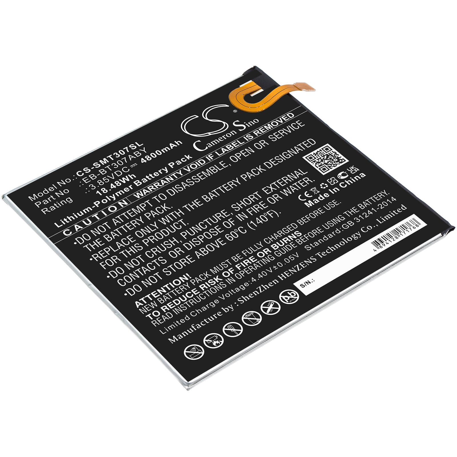 Li-Polymer Battery fits Samsung, Galaxy Tab A 8,4 2020, Sm-t307u 3.85V, 4800mAh / 18.48Wh Tablet Cameron Sino Technology Limited