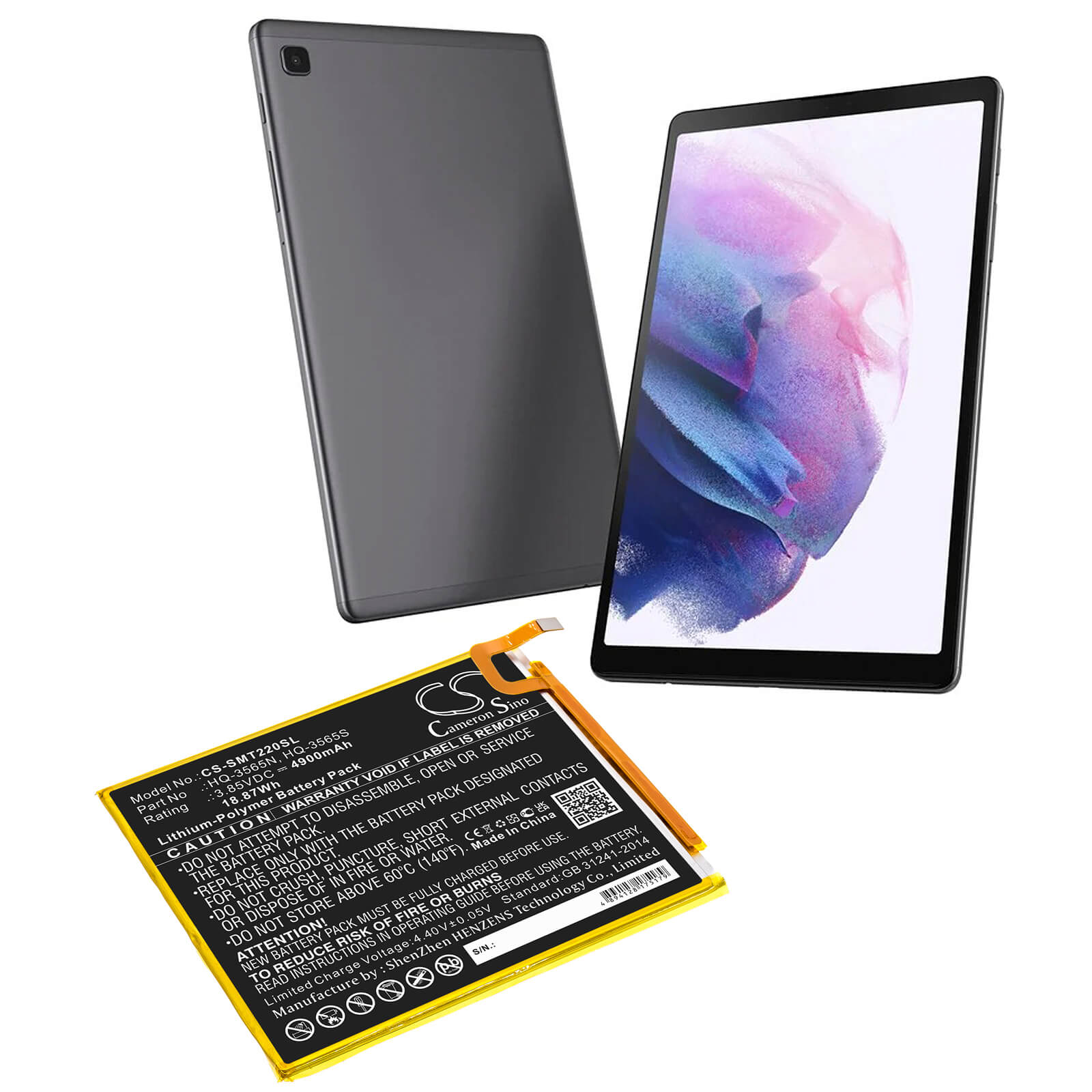 Li-Polymer Battery fits Samsung, Galaxy Tab A7 Lite, Galaxy Tab A7 Lite 8,7 2021 3.85V, 4900mAh / 18.87Wh Tablet Cameron Sino Technology Limited