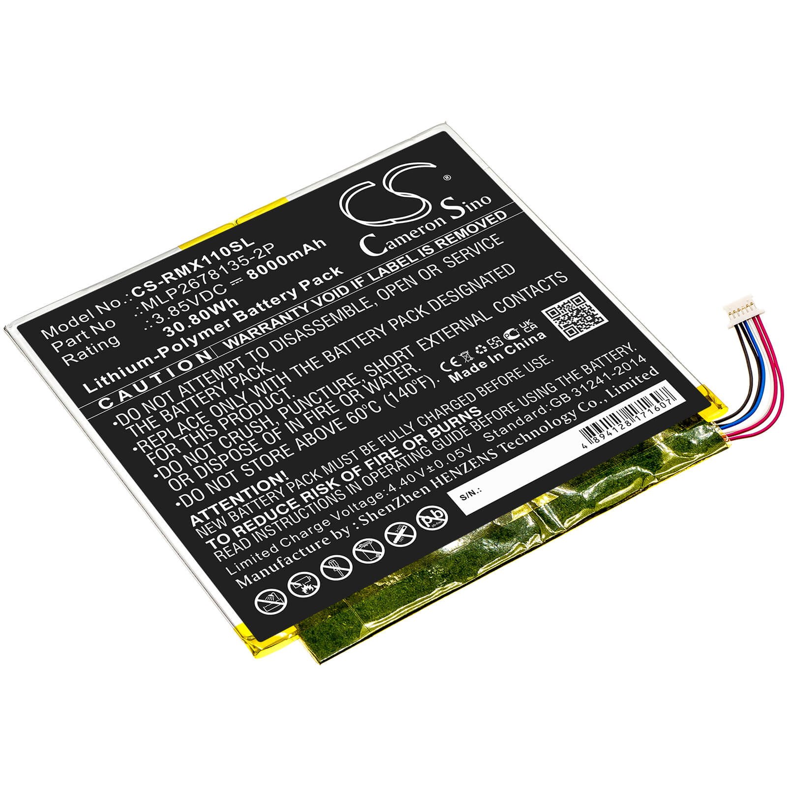 Li-Polymer Battery fits Verizon, Ellipsis 10 Hd, Ellipsis 10 Inch 32gb Hd 4g 3.85V, 8000mAh / 30.80Wh Tablet Cameron Sino Technology Limited