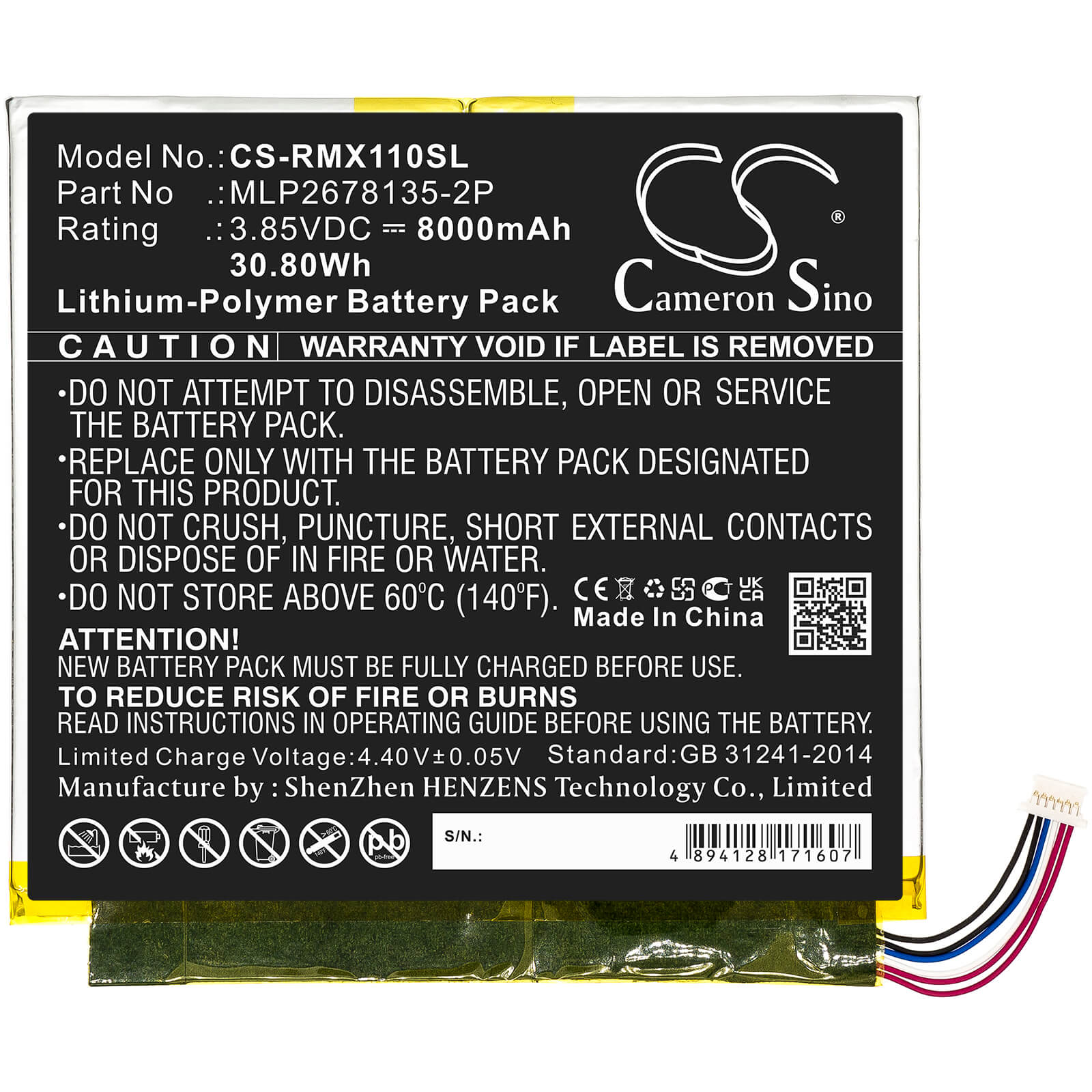 Li-Polymer Battery fits Verizon, Ellipsis 10 Hd, Ellipsis 10 Inch 32gb Hd 4g 3.85V, 8000mAh / 30.80Wh Tablet Cameron Sino Technology Limited