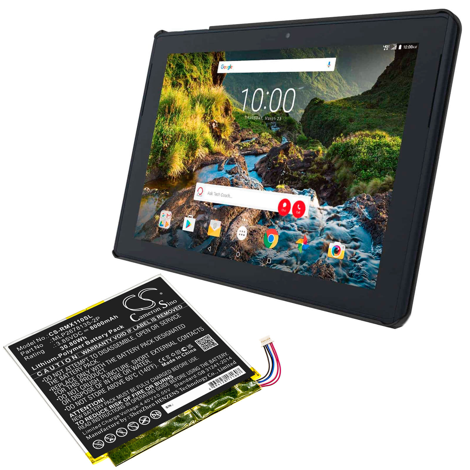 Li-Polymer Battery fits Verizon, Ellipsis 10 Hd, Ellipsis 10 Inch 32gb Hd 4g 3.85V, 8000mAh / 30.80Wh Tablet Cameron Sino Technology Limited