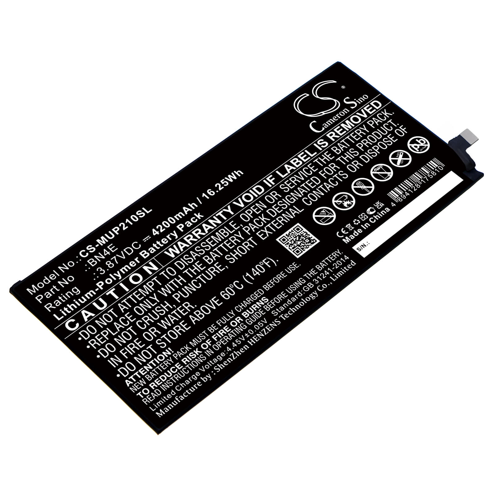 Li-Polymer Battery fits Xiaomi, 21051182g, Mi Pad 5 3.87V, 4200mAh / 16.25Wh Tablet Cameron Sino Technology Limited