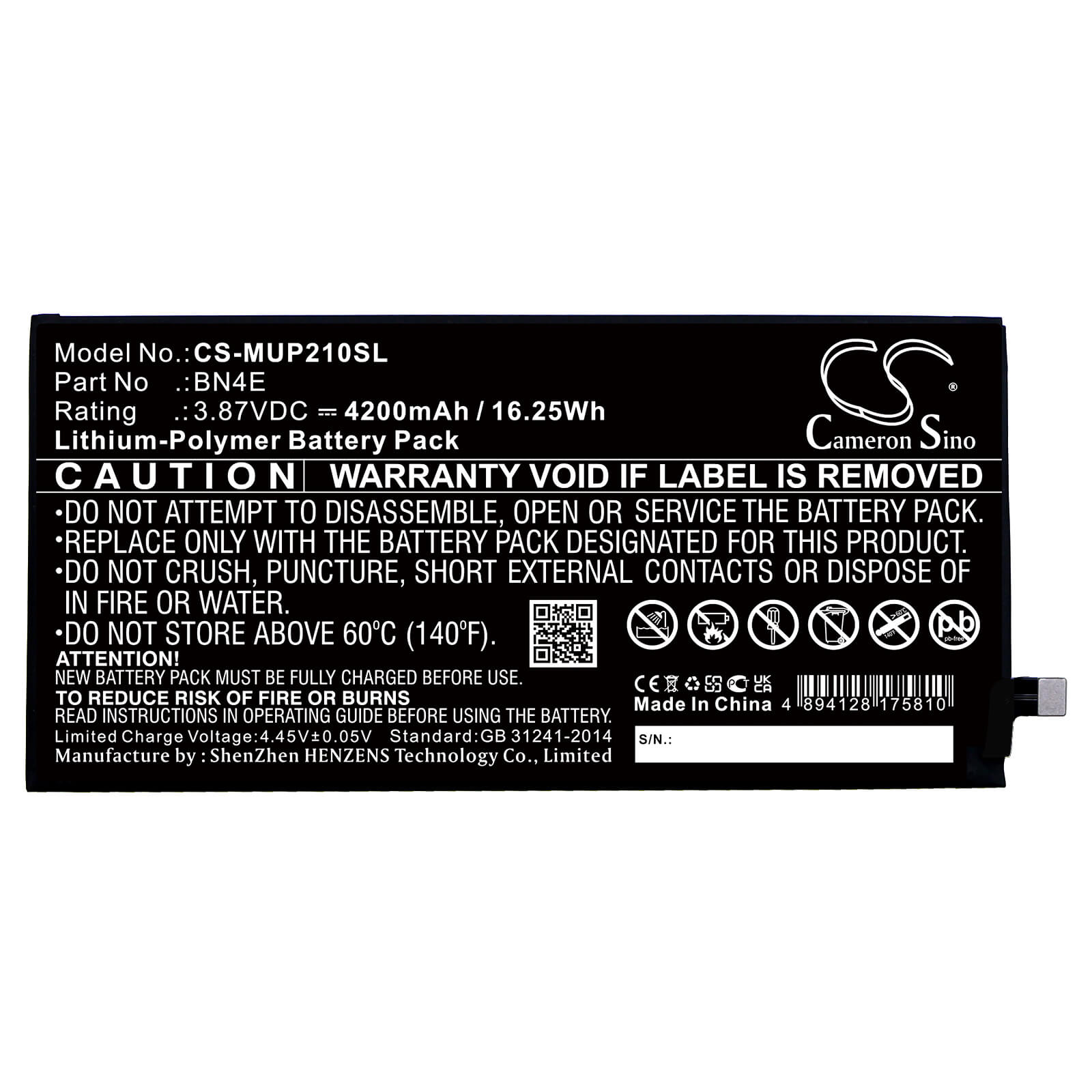 Li-Polymer Battery fits Xiaomi, 21051182g, Mi Pad 5 3.87V, 4200mAh / 16.25Wh Tablet Cameron Sino Technology Limited