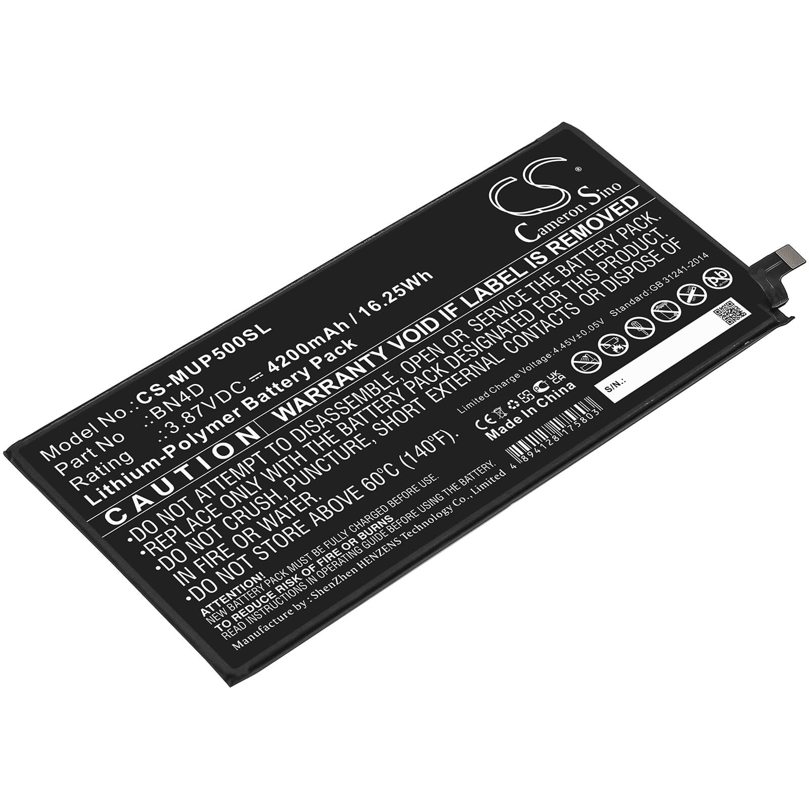 Li-Polymer Battery fits Xiaomi, Mi Pad 5 Pro, Mi Pad 5 Pro 5g 3.87V, 4200mAh / 16.25Wh Tablet Cameron Sino Technology Limited