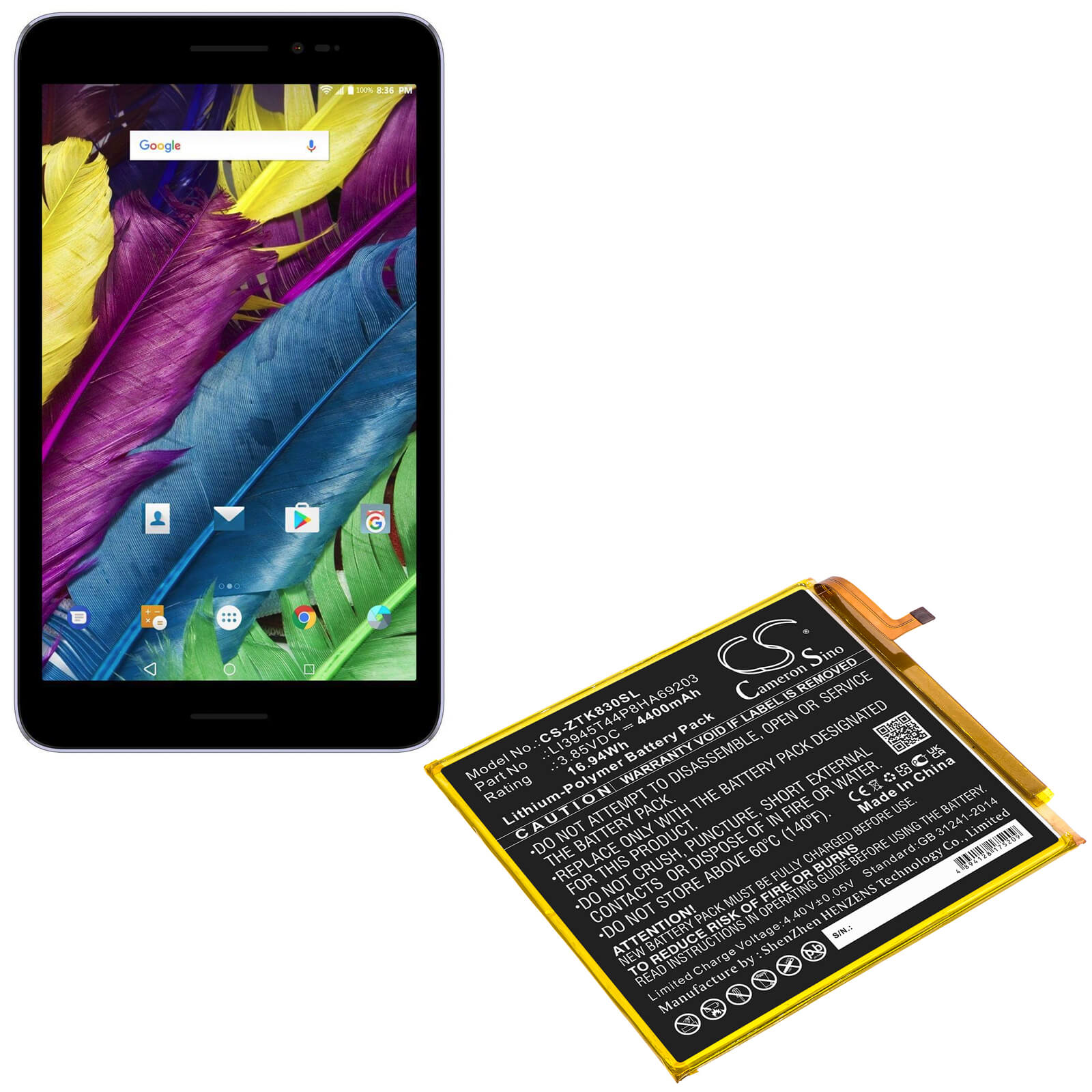 Li-Polymer Battery fits Zte, Grand X View 2, K83 3.85V, 4400mAh / 16.94Wh Tablet Cameron Sino Technology Limited