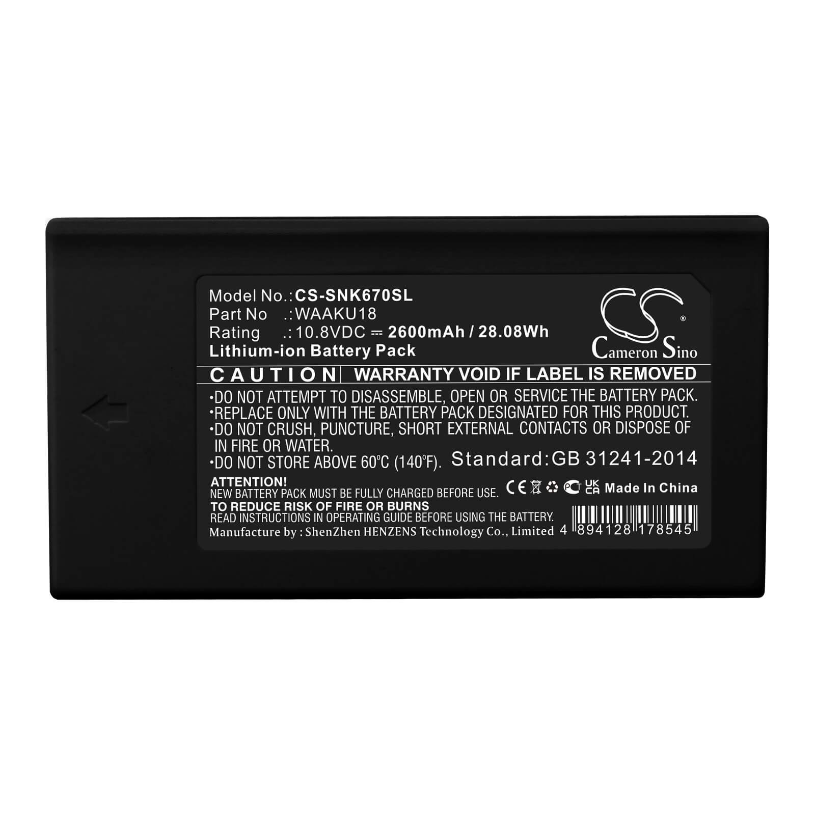 Li-ion Battery fits Sonel, Kt-560, Kt-640 10.8V, 2600mAh / 28.08Wh Thermal Camera Cameron Sino Technology Limited