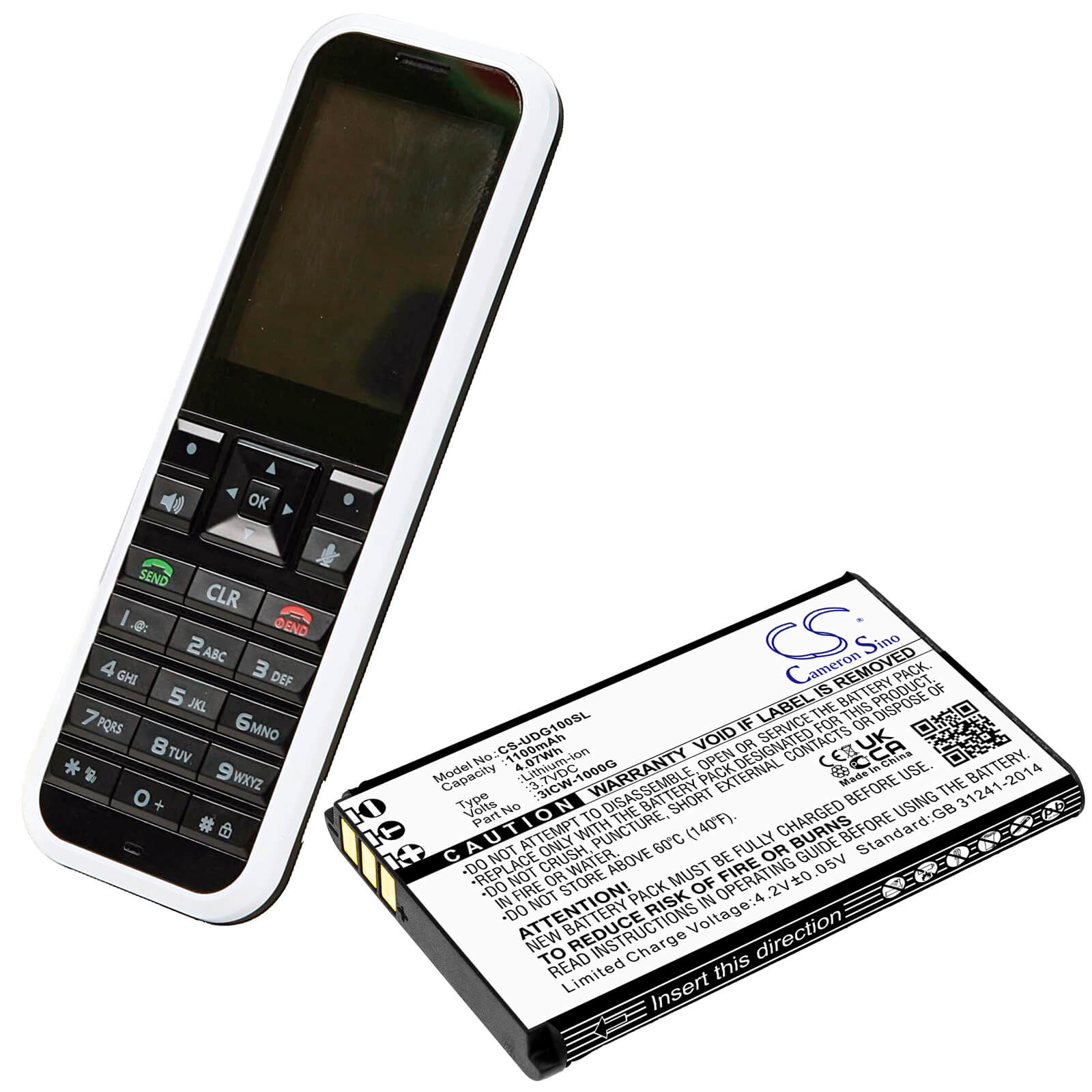 Li-ion Battery fits Unidata, Icw-1000g 3.7V, 1100mAh / 4.07Wh VoIP Phone Cameron Sino Technology Limited