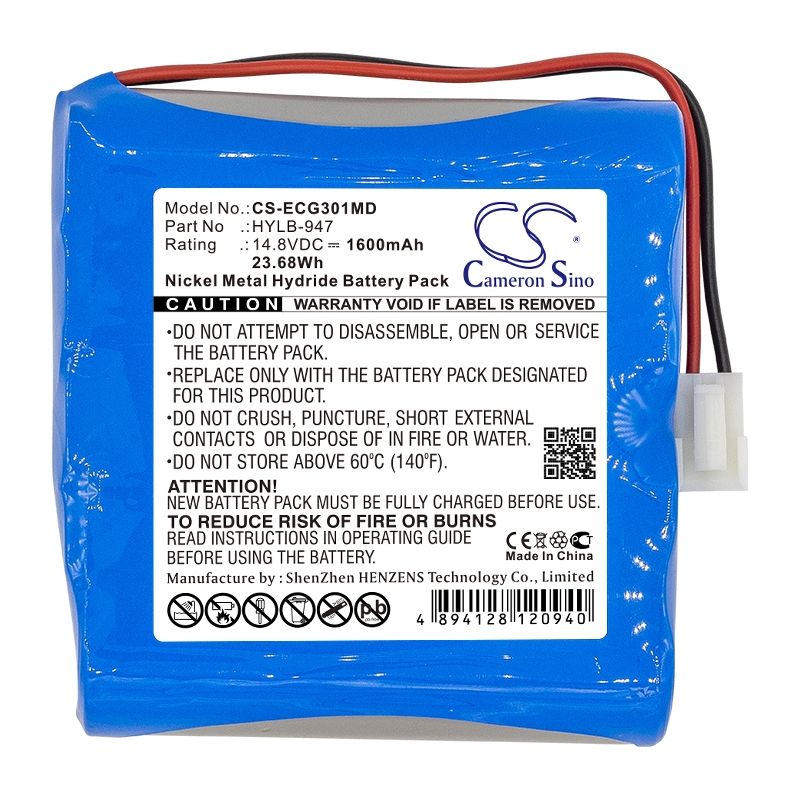 Ni-MH Battery fits Biocare, Ecg-3010, Ecg-3010 Digital 3-channel Ecg, 14.8V, 1600mAh Medical Cameron Sino Technology Limited