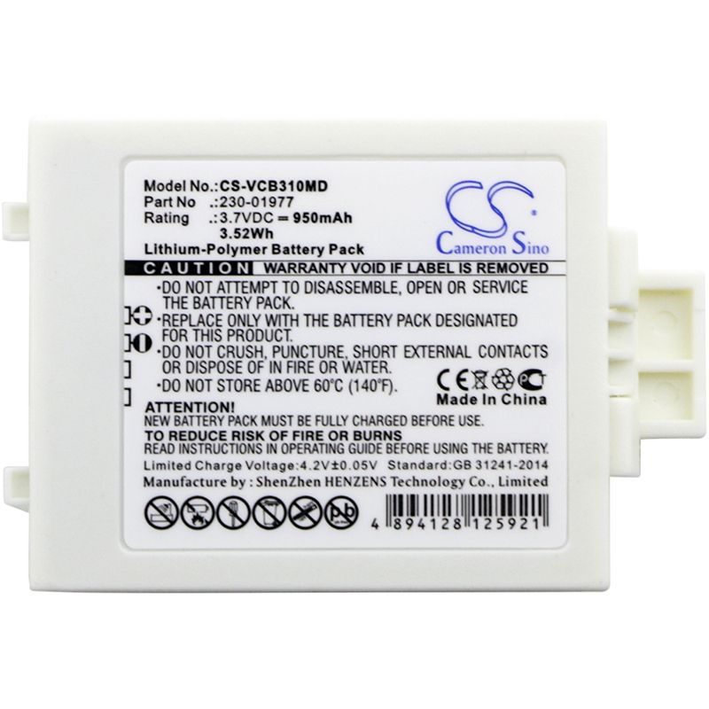 White 3.7V 950mAh Vocera, B3000e, B3000n, Communications Badge B3000 Replacement Battery Medical Cameron Sino Technology Limited