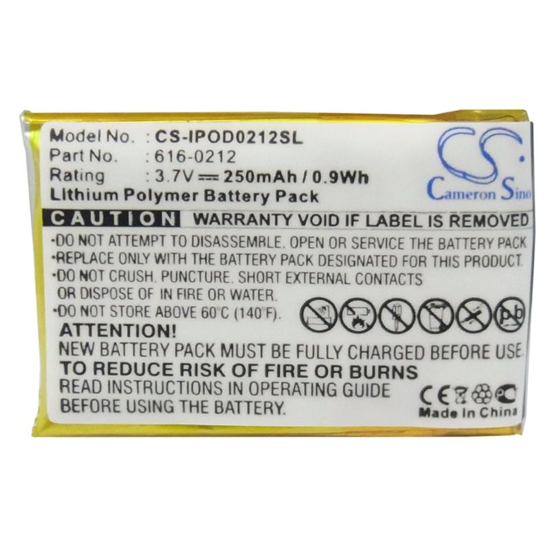 Li-Polymer Battery fits Apple, Ipod Shuffle, Ipod Shuffle Mb226ll/a, Ipod Shuffle Mb228ll/a 3.7V, 250mAh Media Player Cameron Sino Technology Limited