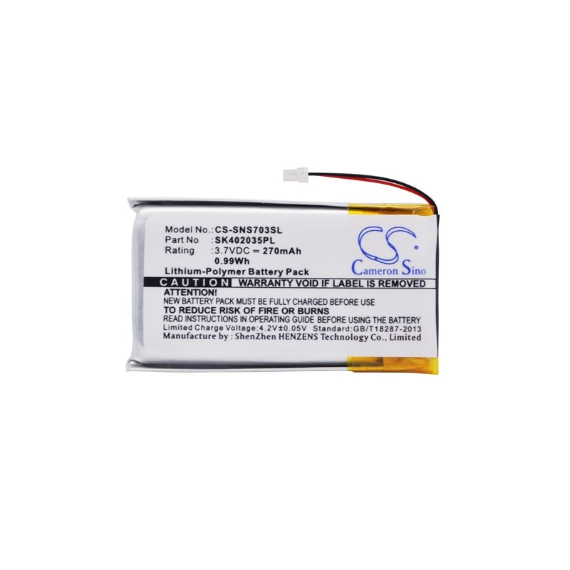 Li-Polymer Battery fits Sony, Nw-s603f, Nw-s703f, Nw-s705f 3.7V, 270mAh Media Player Cameron Sino Technology Limited