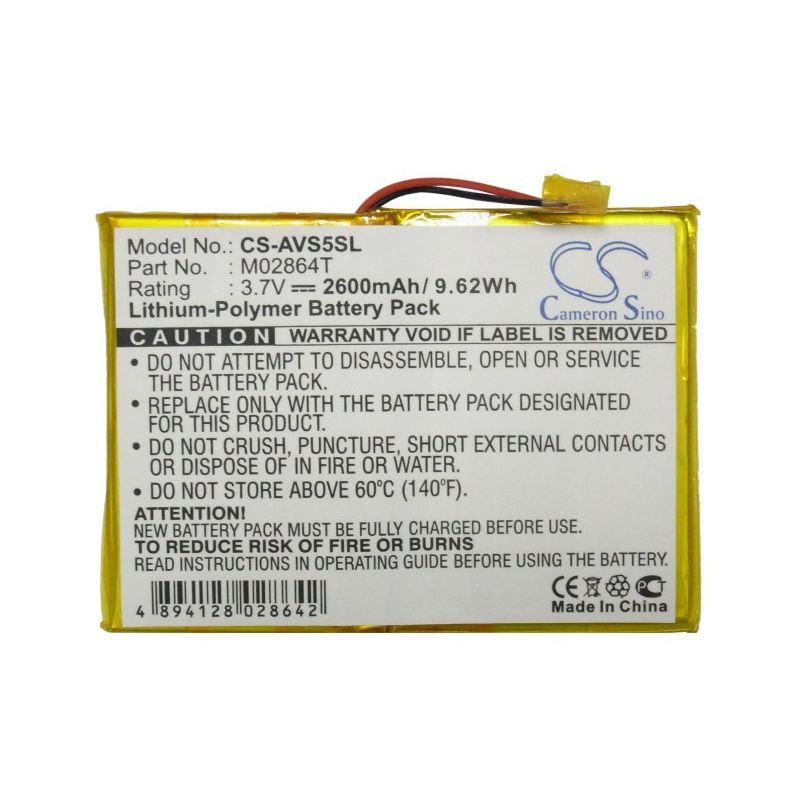 Li-Polymer Battery fits Archos, 5 60gb, Archos 3.7V, 2600mAh Media Player Cameron Sino Technology Limited