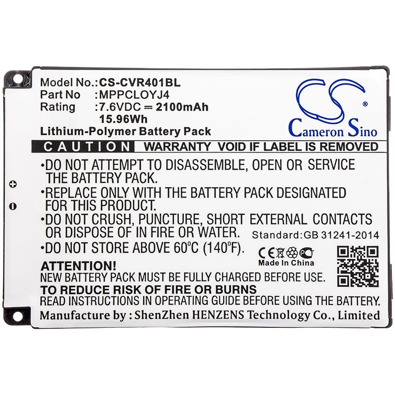 Li-Polymer Battery fits Clover, C401u, Clover 7.6V, 2100mAh Payment Terminal Cameron Sino Technology Limited
